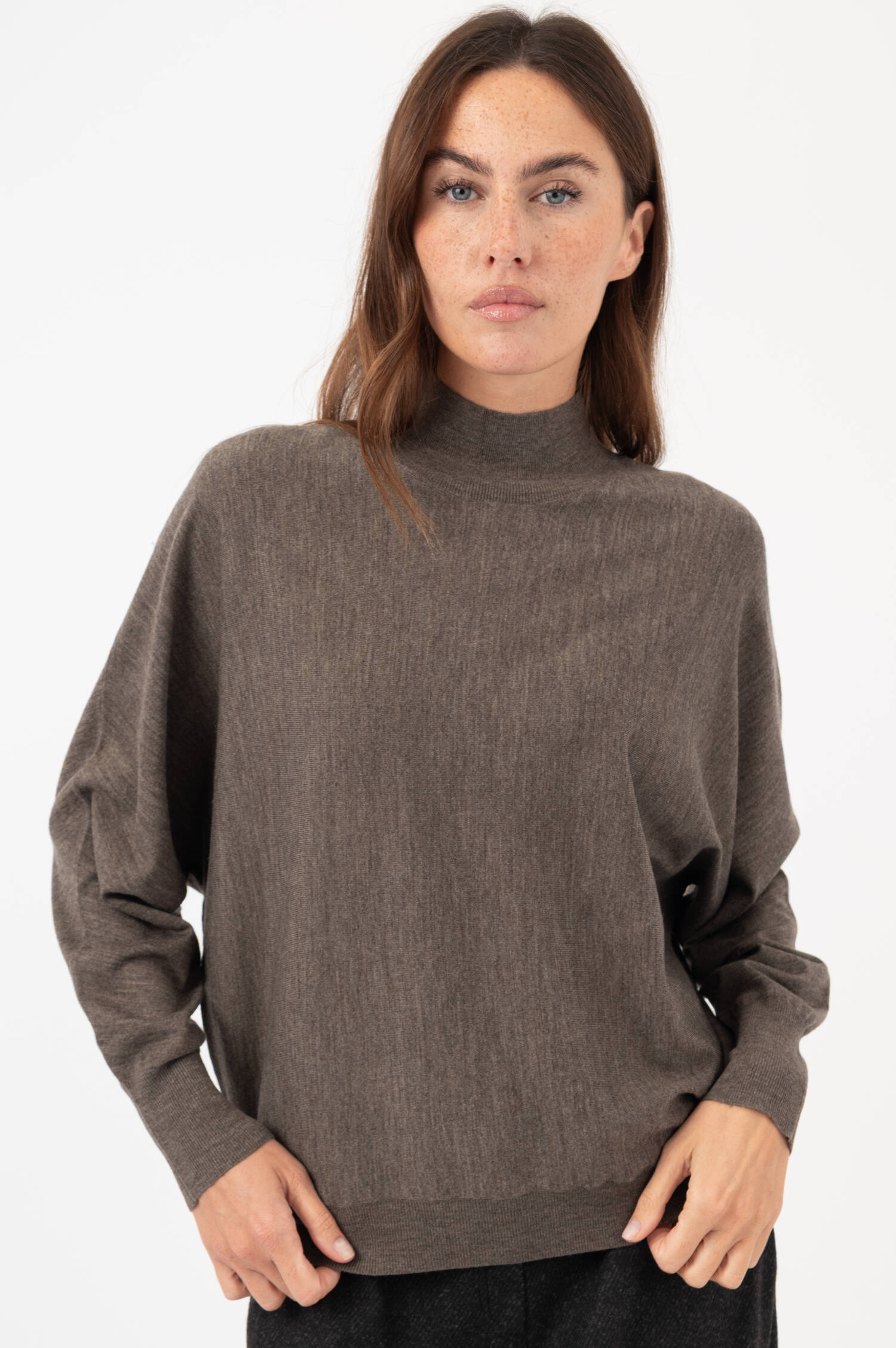 Woll-Pullover in Taupe meliert Woll-Pullover in Taupe meliert