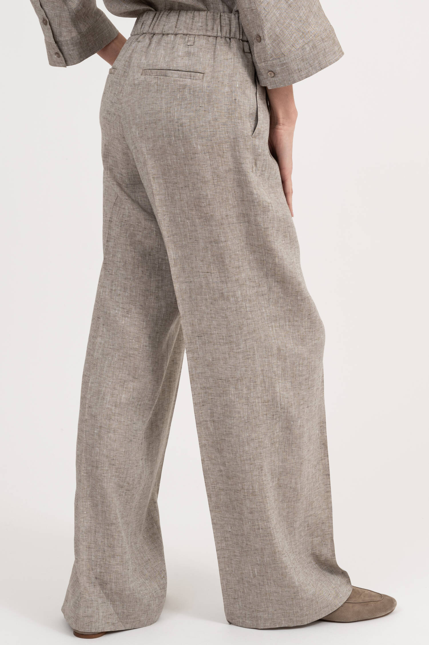 Hose mit weitem Bein in Taupe meliert