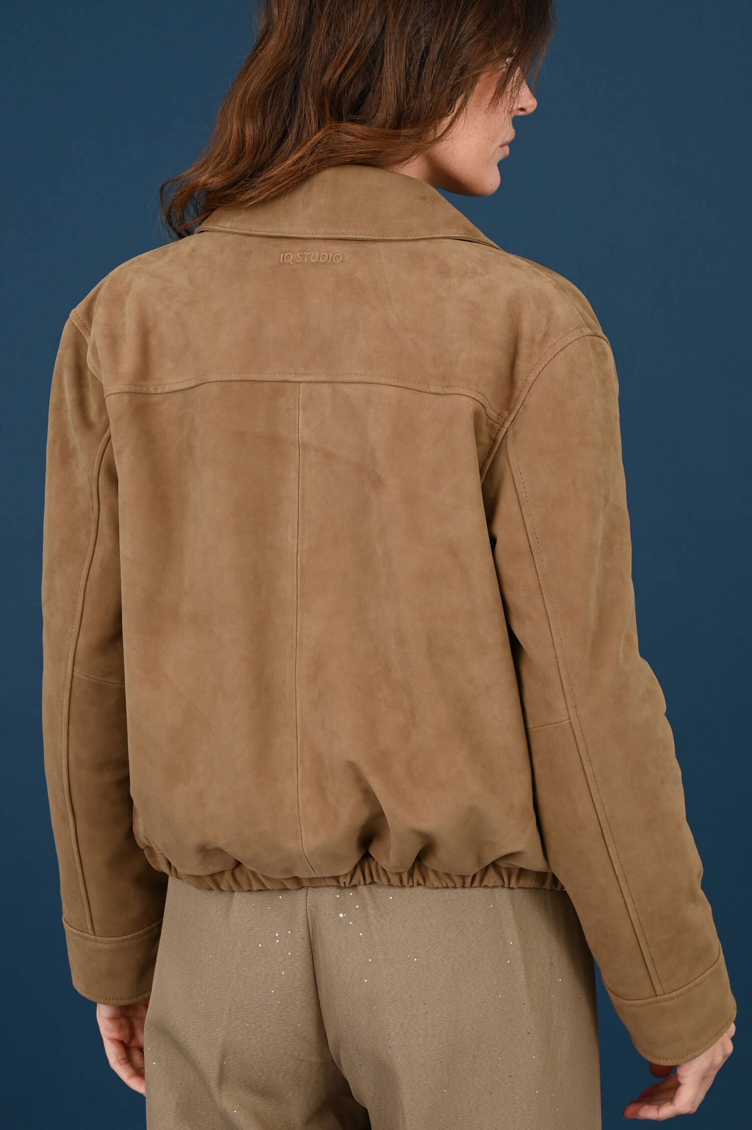 Velourslederjacke in Olive