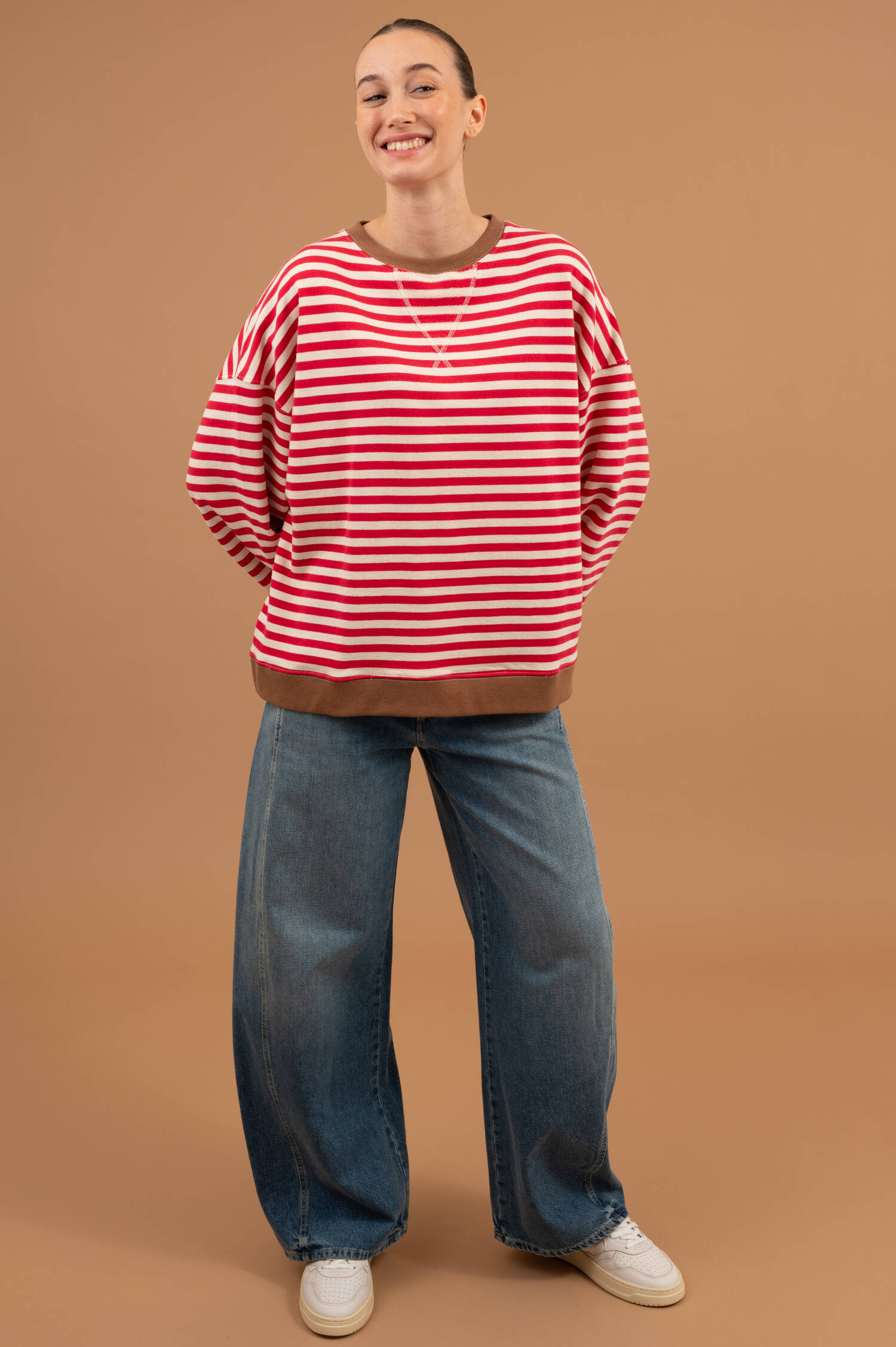 Gestreifter Sweater CHESAPEAKE in Geranium/Beige 