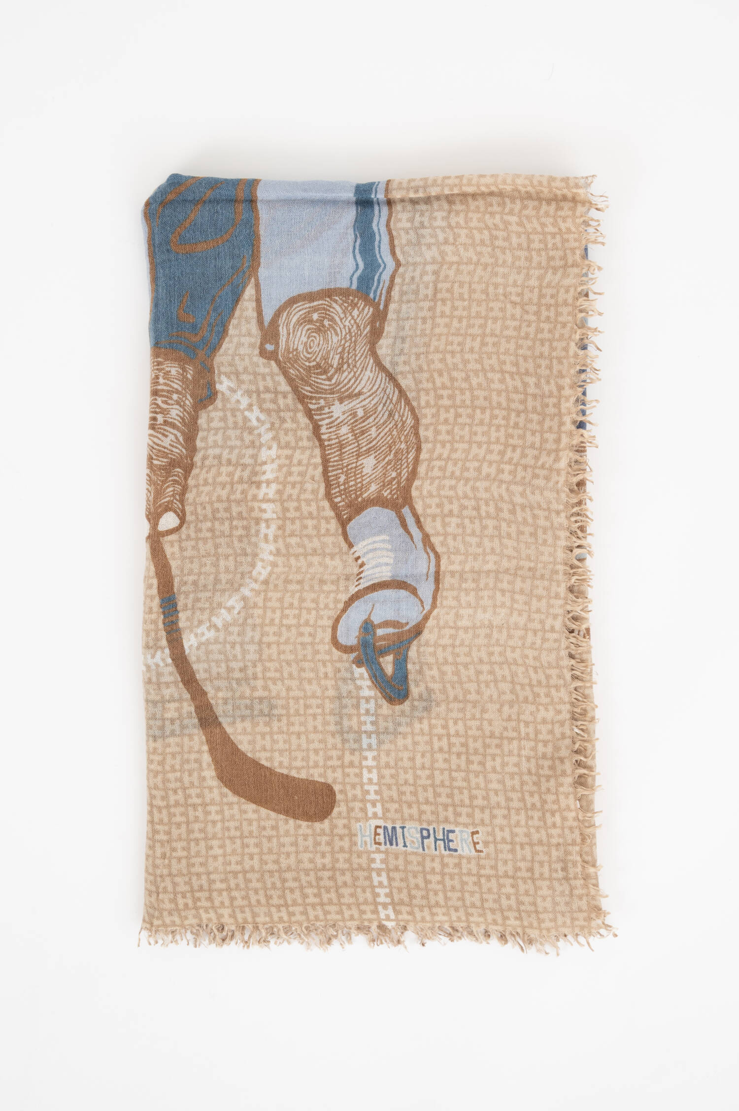 Cashmere-Mix-Schal mit Print in Beige/Blau Cashmere-Mix-Schal mit Print in Beige/Blau