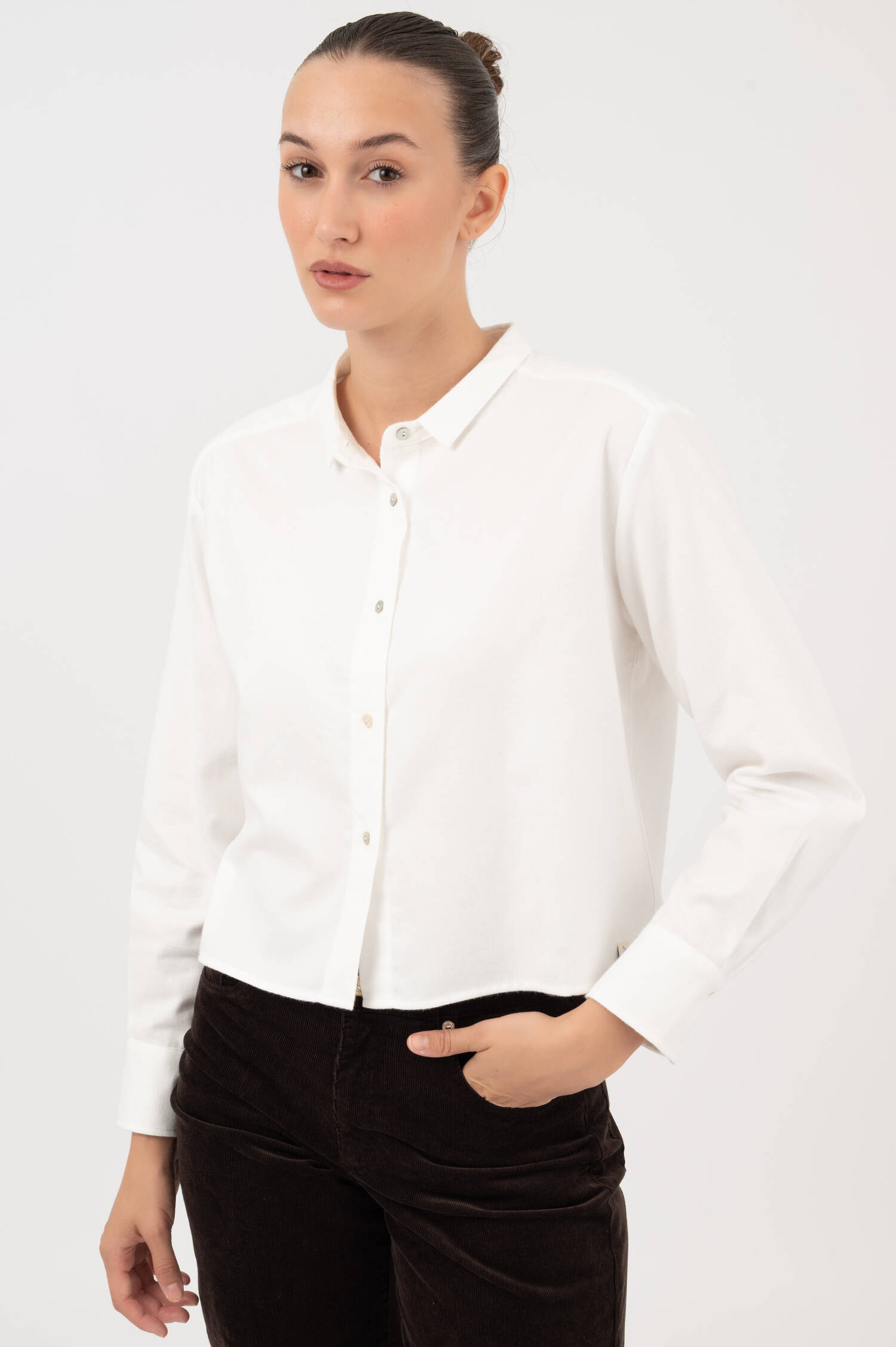 Cropped Flanell Bluse in Weiß Cropped Flanell Bluse in Weiß