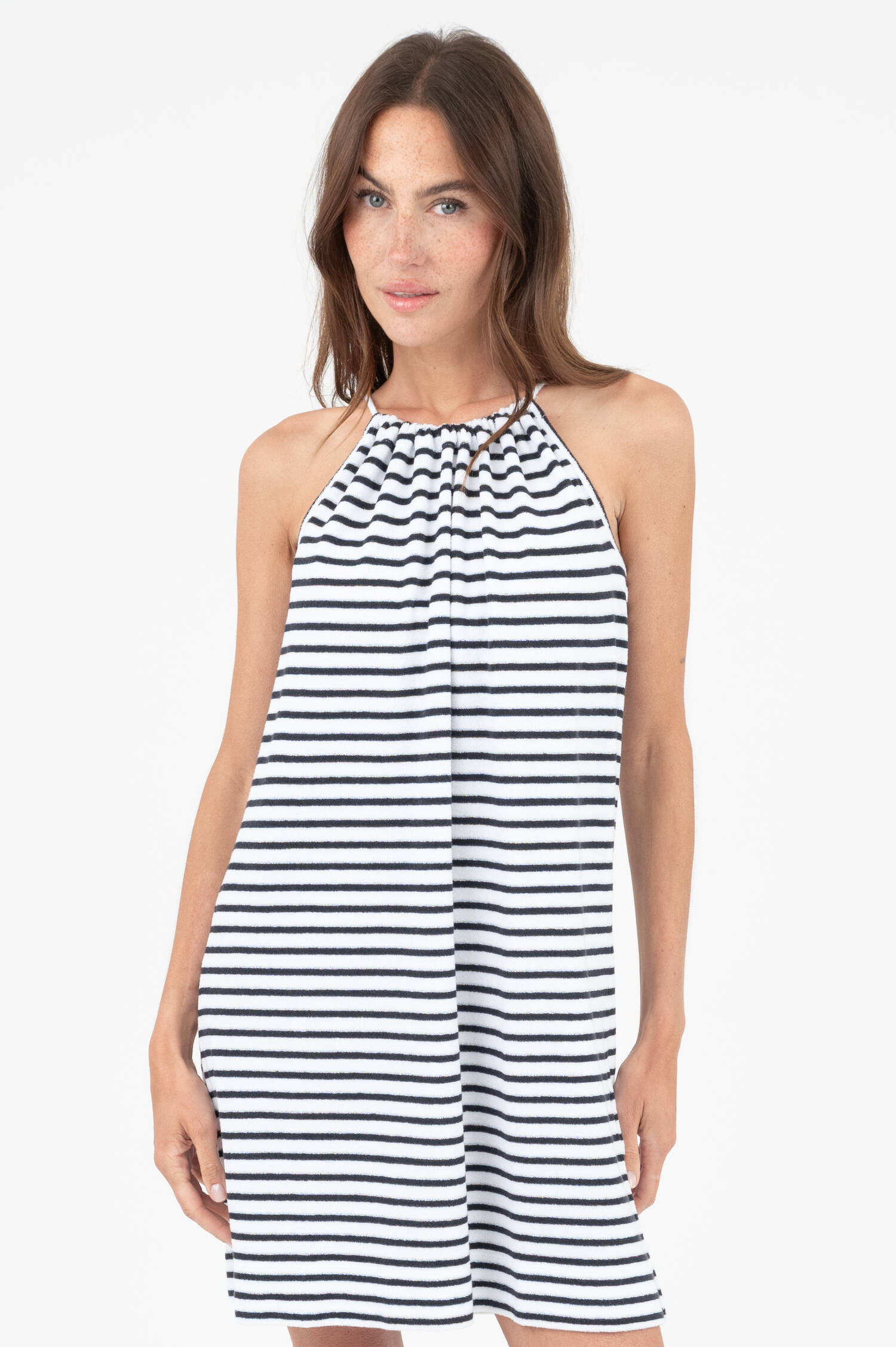 Frottee Kleid in Navy/Weiß gestreift