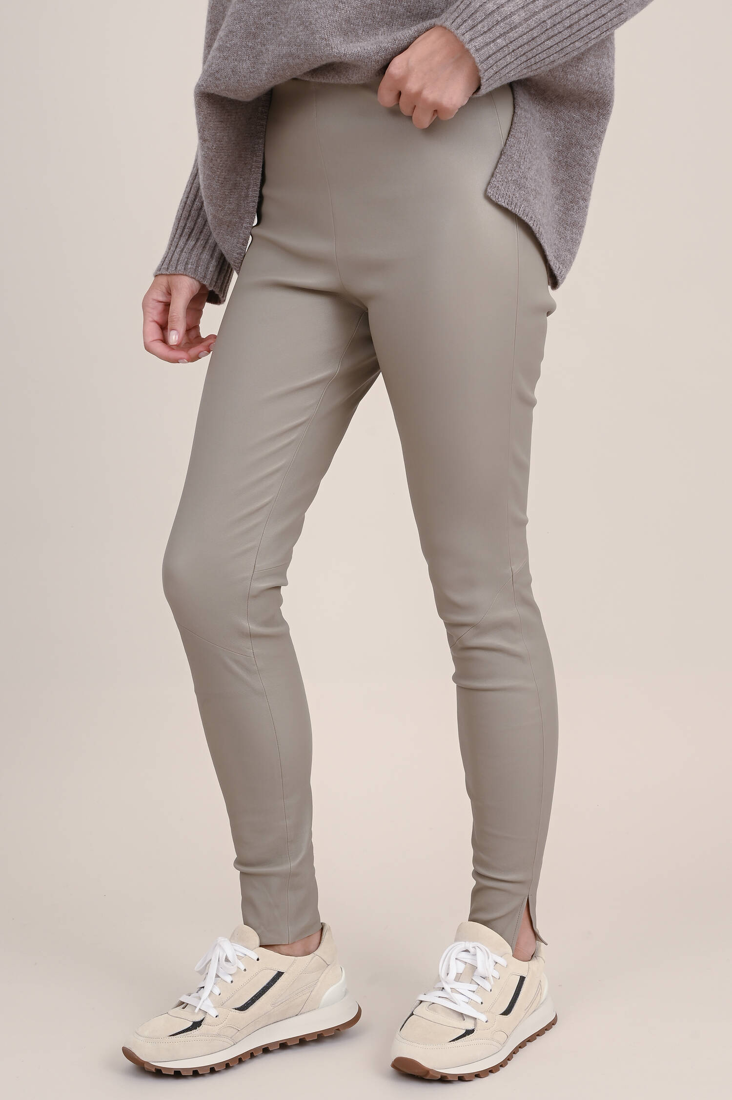 Nappaleder Legging in Taupe