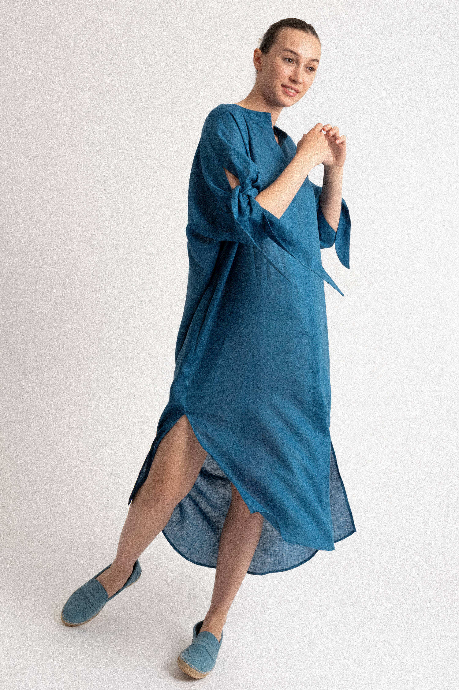 Leinen Hemdblusenkleid in Blau