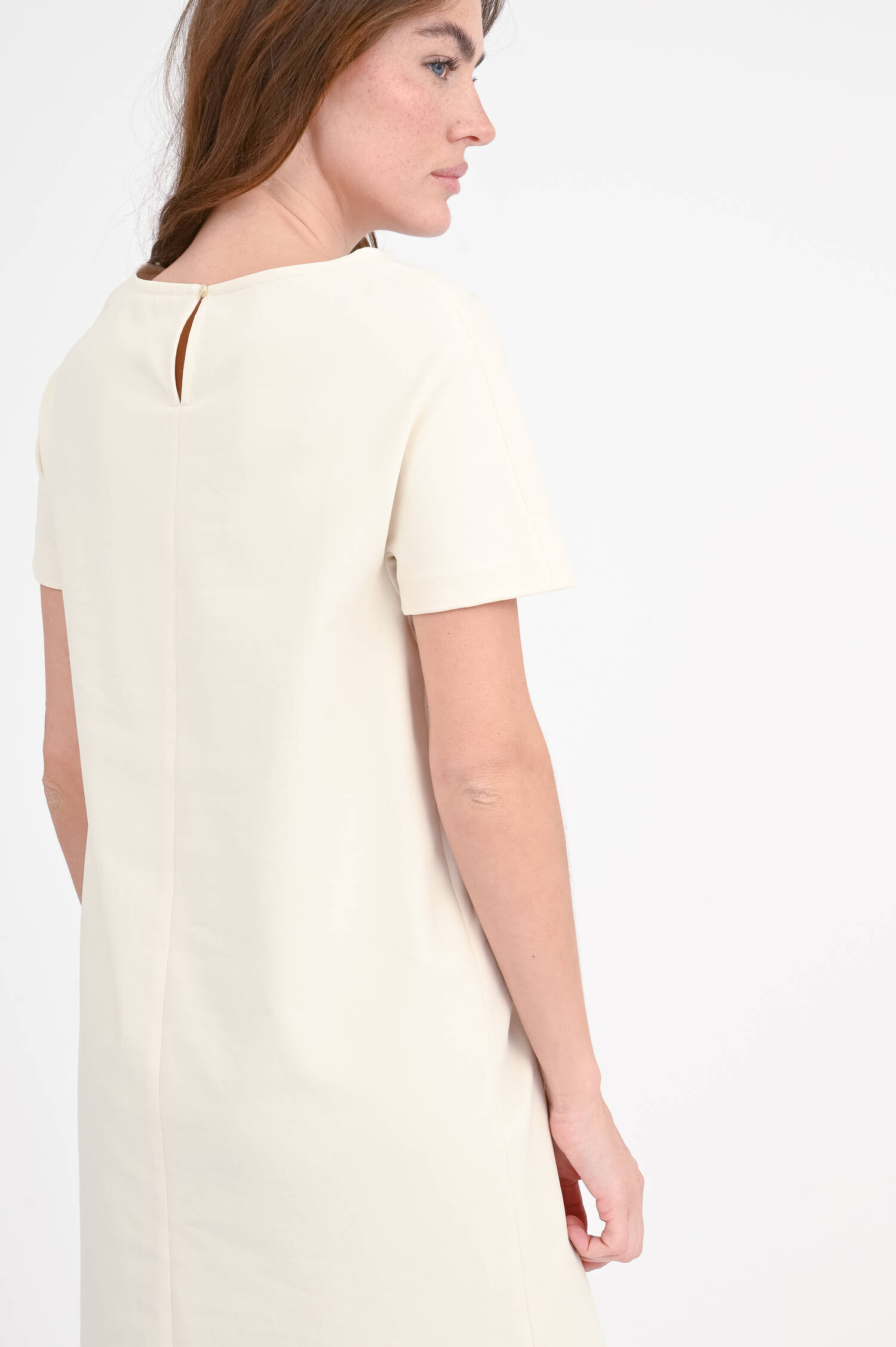  Kurzarm Jersey-Kleid in Creme