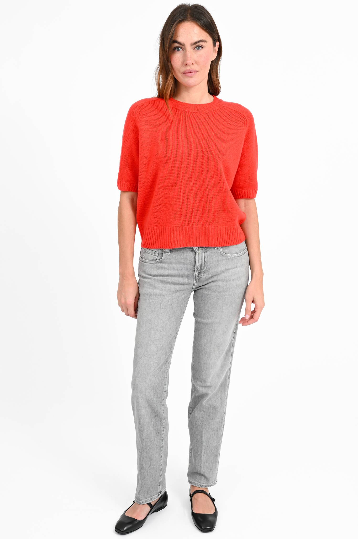 Kurzarm-Cashmere-Pullover in Rot