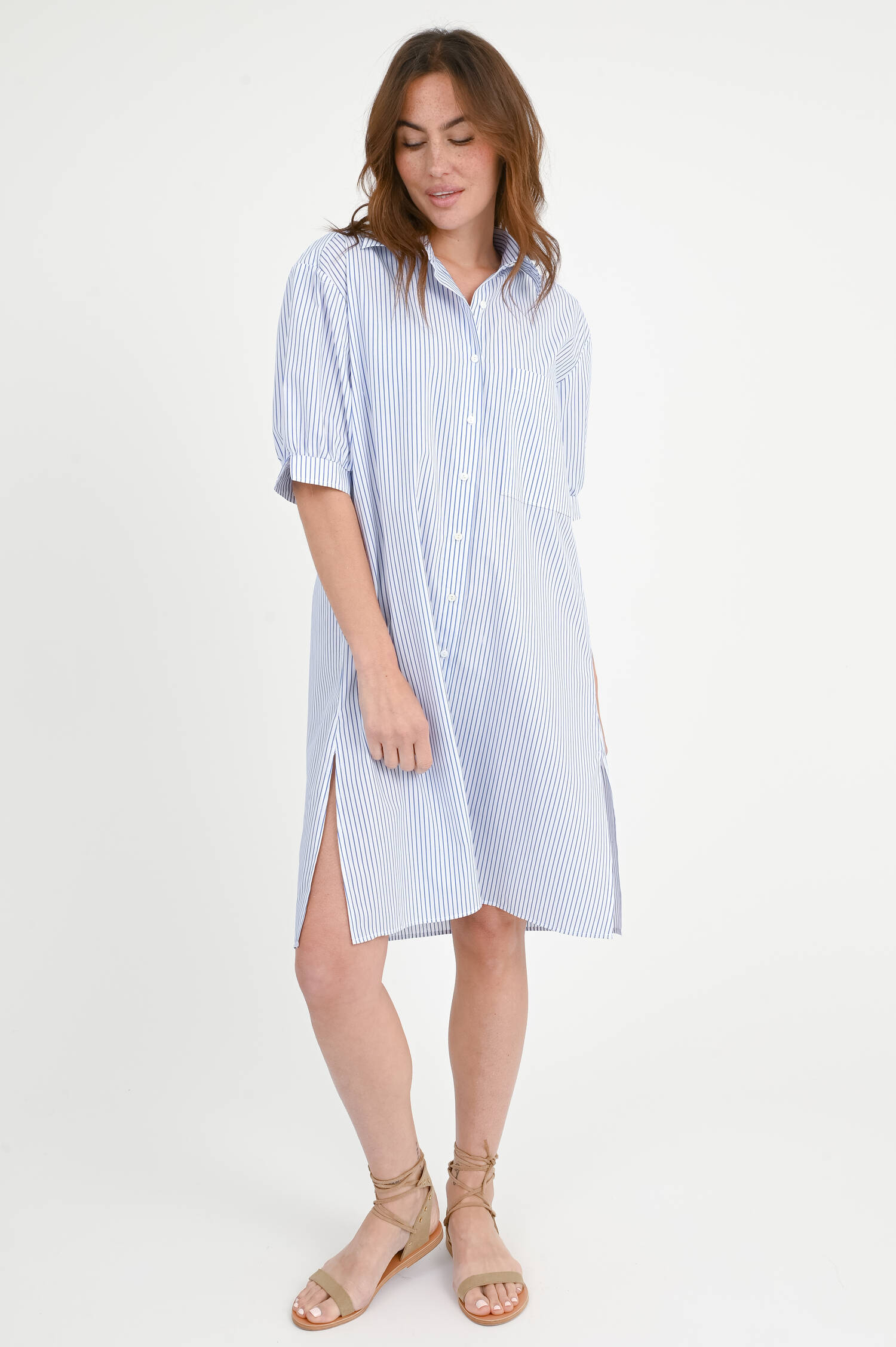 Blusenkleid OTESSA in Weiß/Navy gestreift