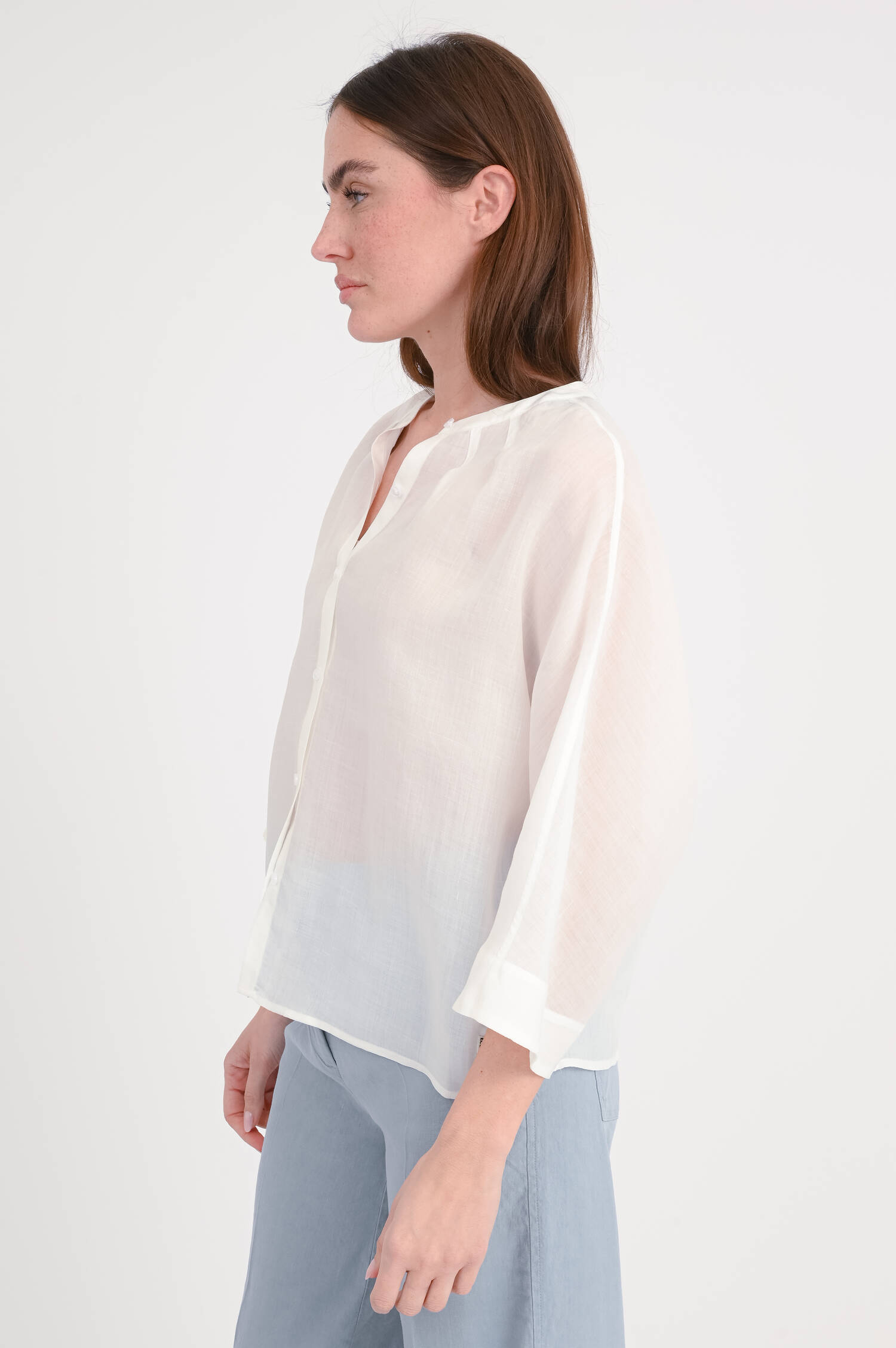 Bluse aus Ramie-Tencel-Mix in Weiß