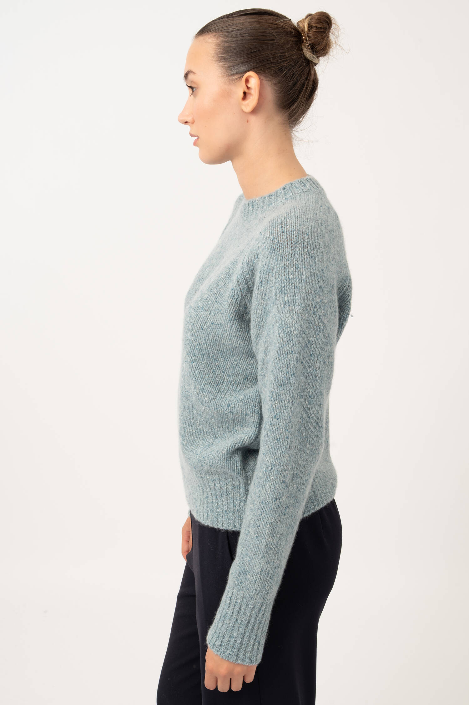 Cashmere-Pullover in Pastellblau meliert
