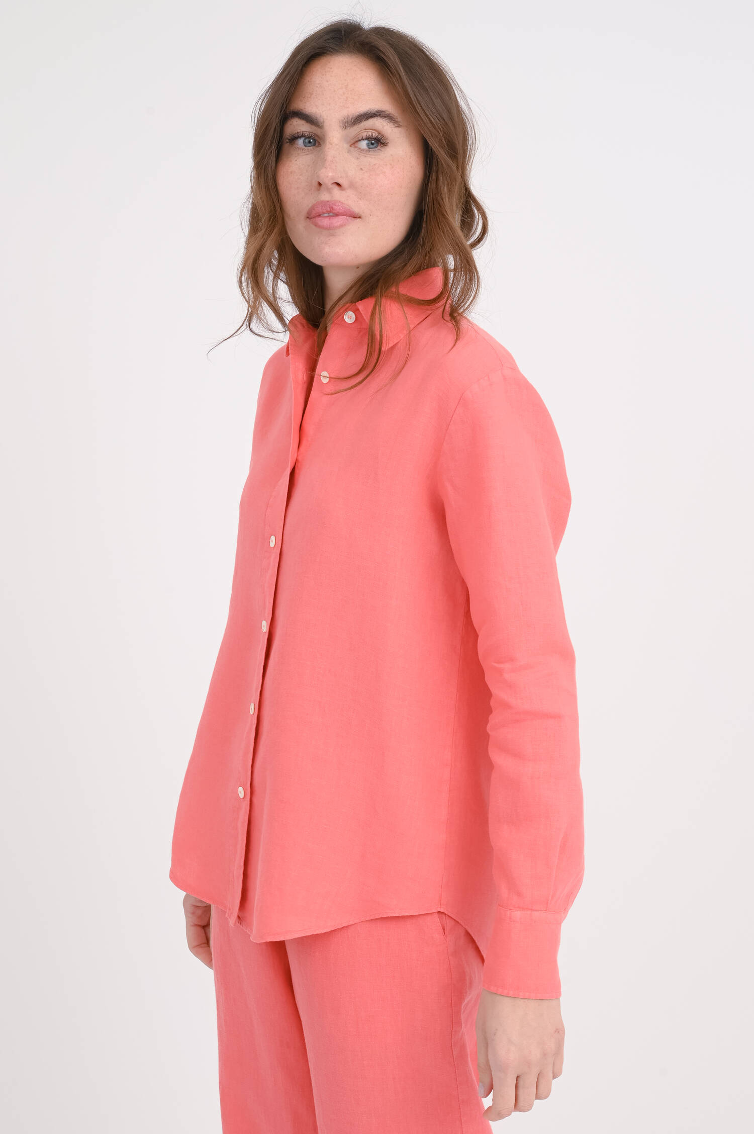 Langarm-Leinenbluse SILVY in Coral