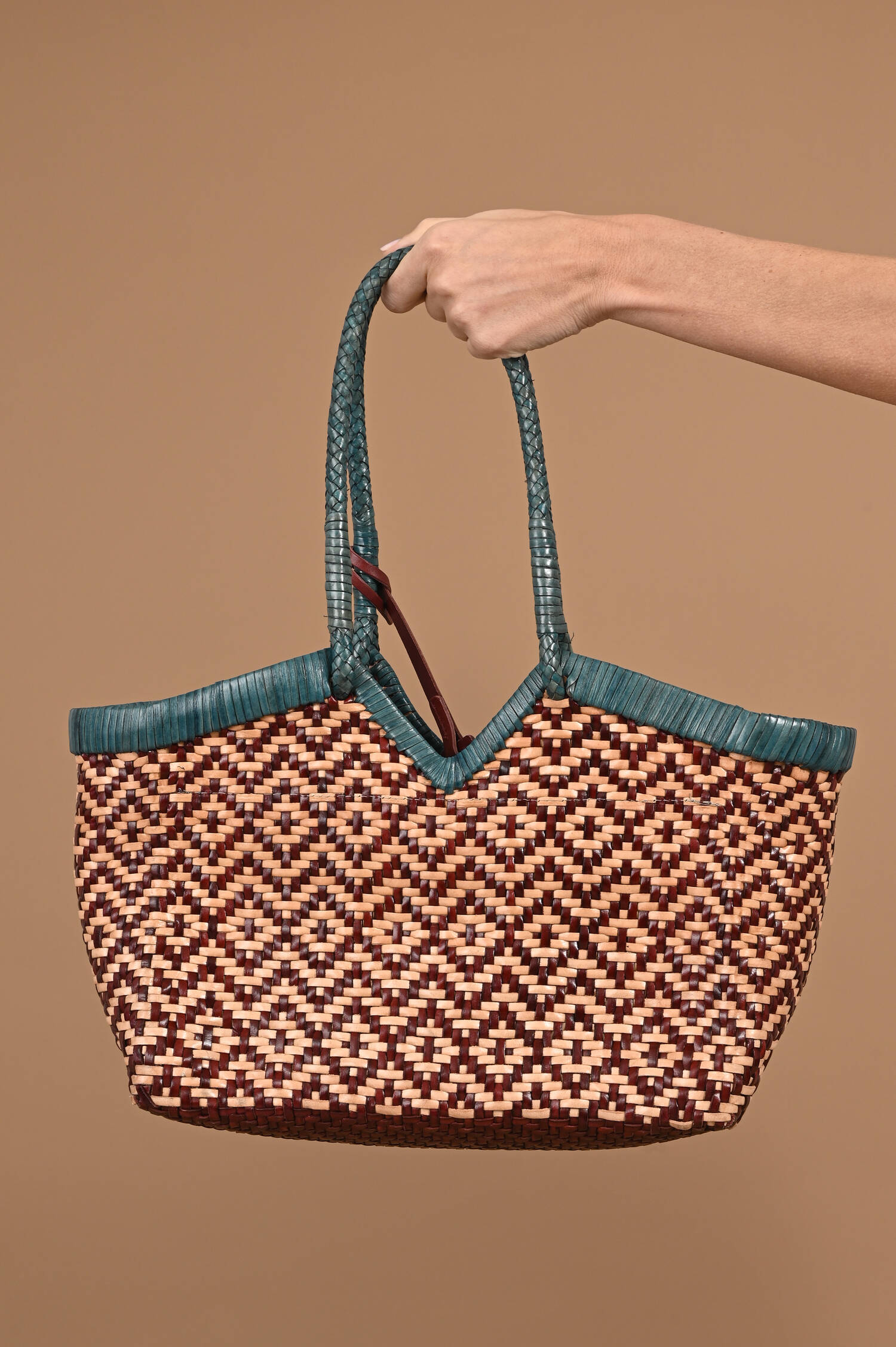 Leder Tote CRUDELIA FLOWER in Blau/Natur/Burgund