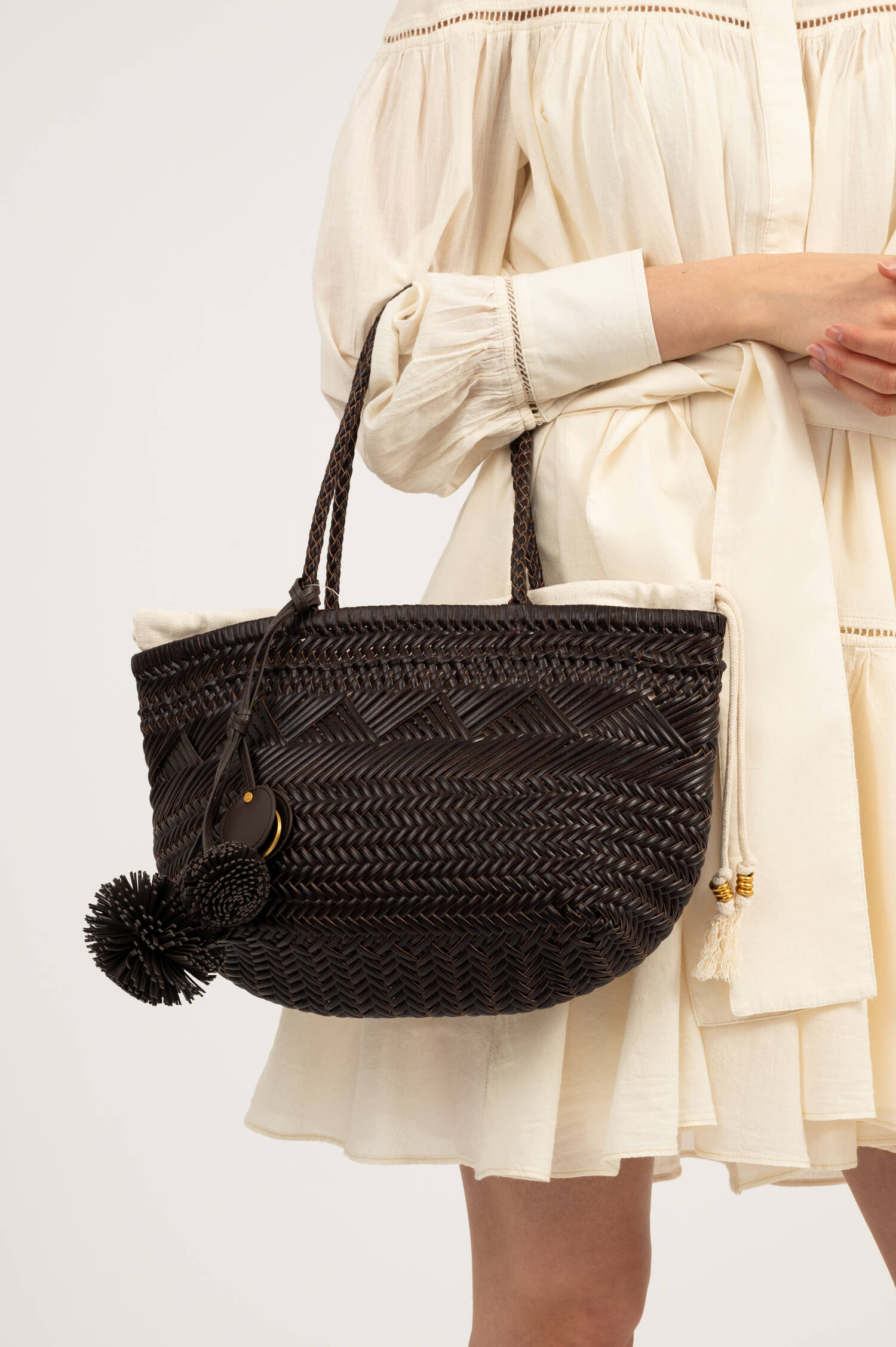 Gewebte Ledertasche PALOMA in Dunkelbraun