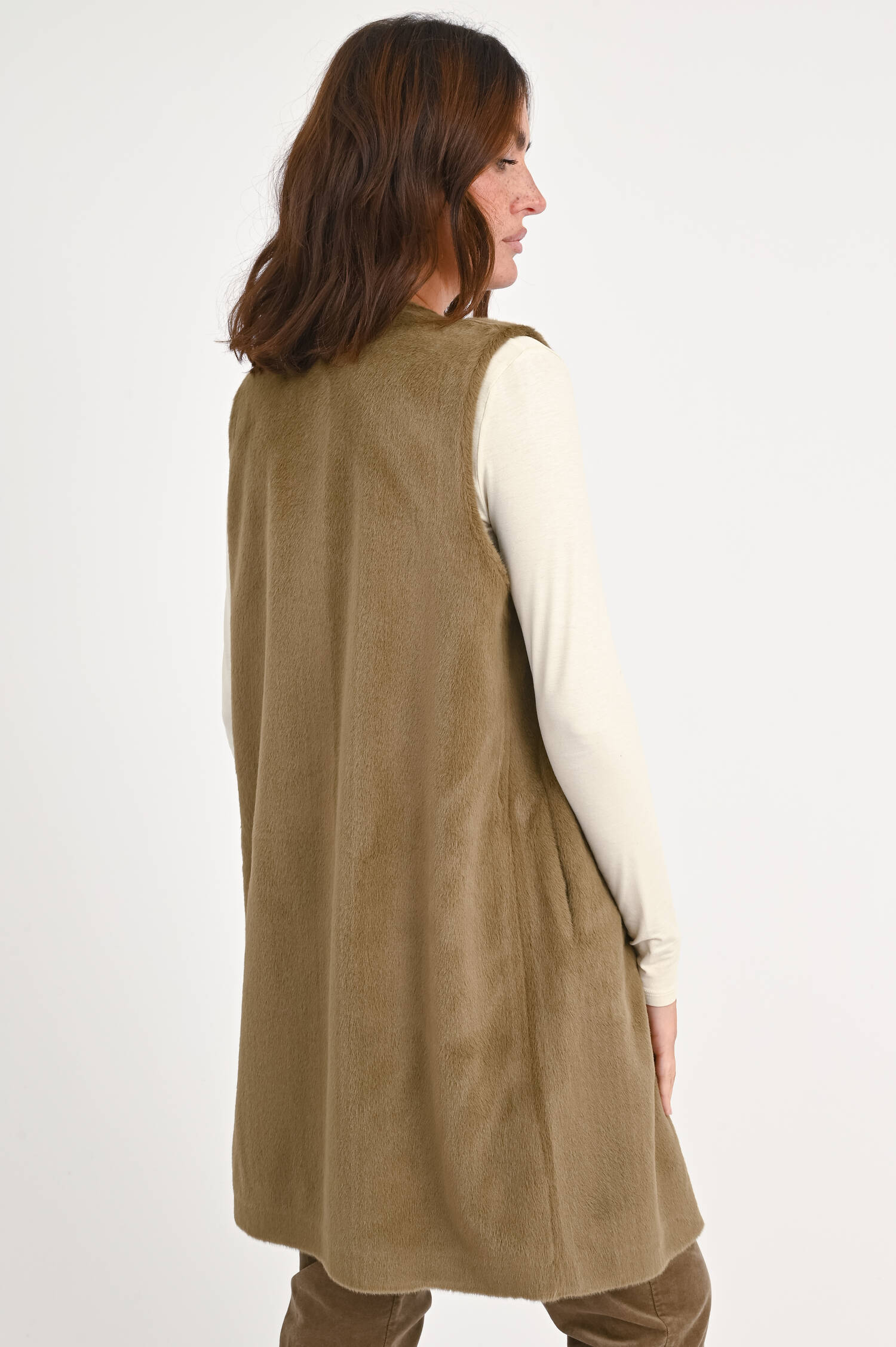 Gilet aus Kunstpelz in Khaki