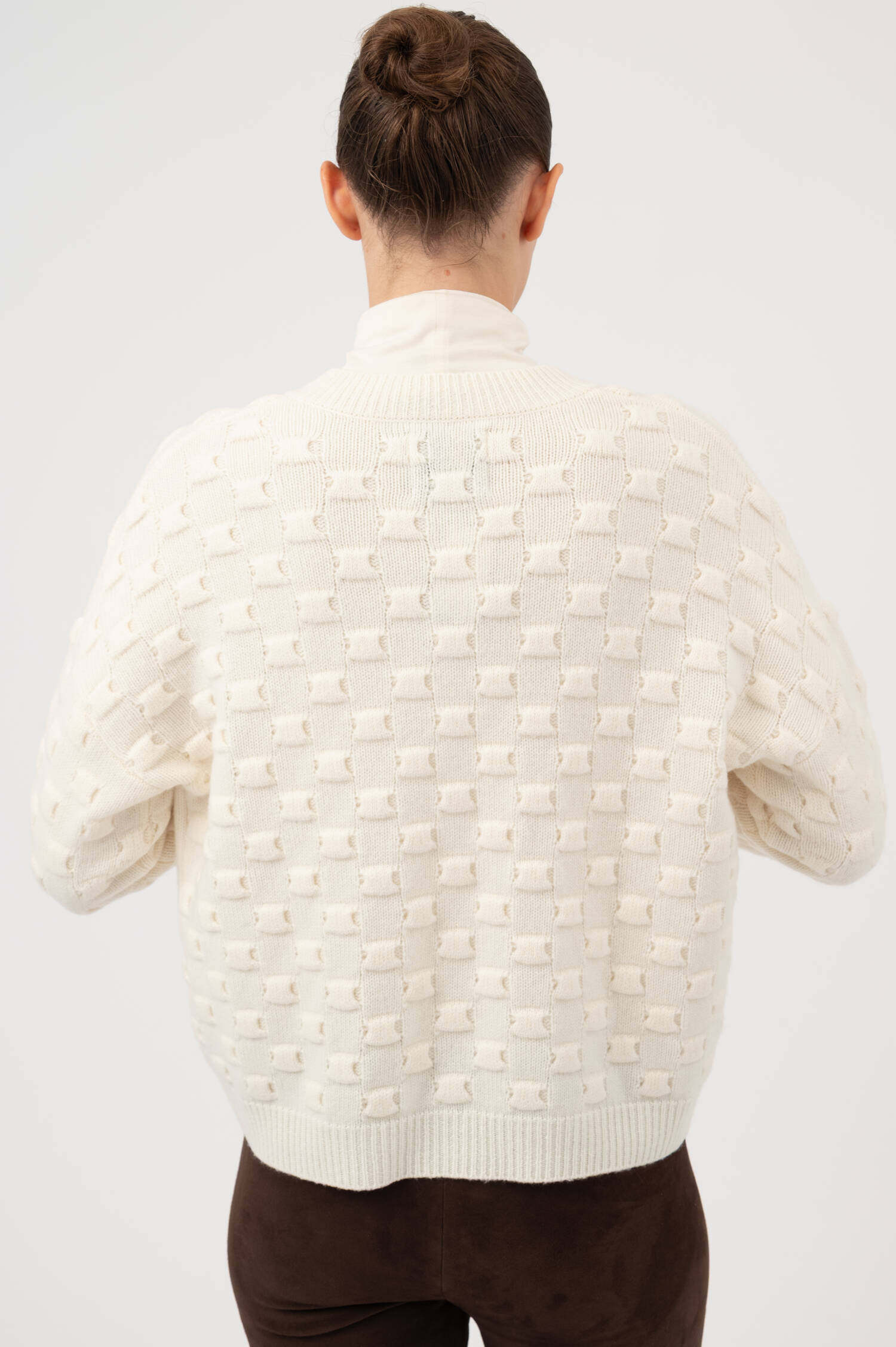 Woll-Cashmere-Cardigan mit Strukturmuster in Beige