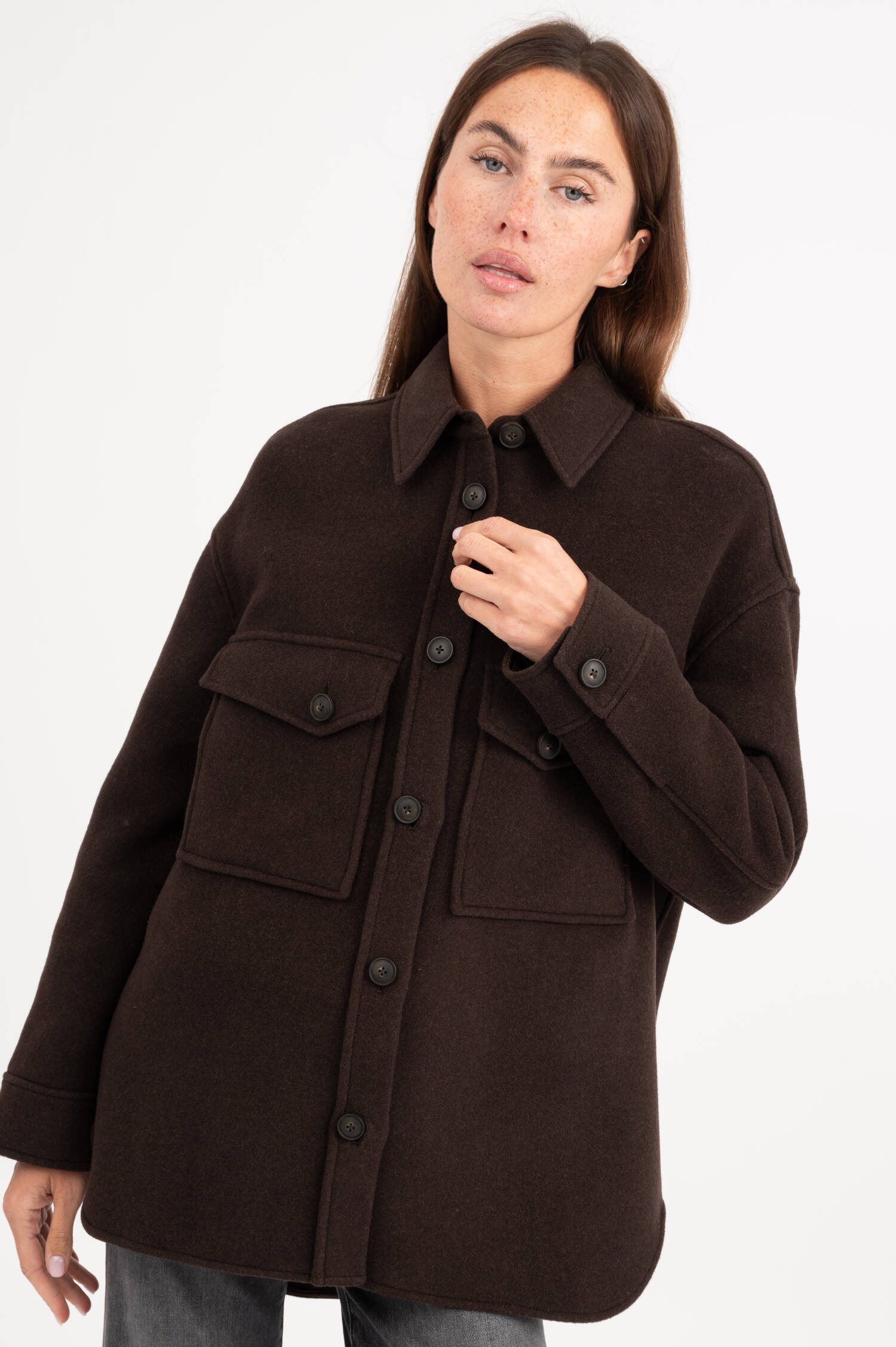Hemdjacke aus Woll-Mix in Dunkelbraun Hemdjacke aus Woll-Mix in Dunkelbraun