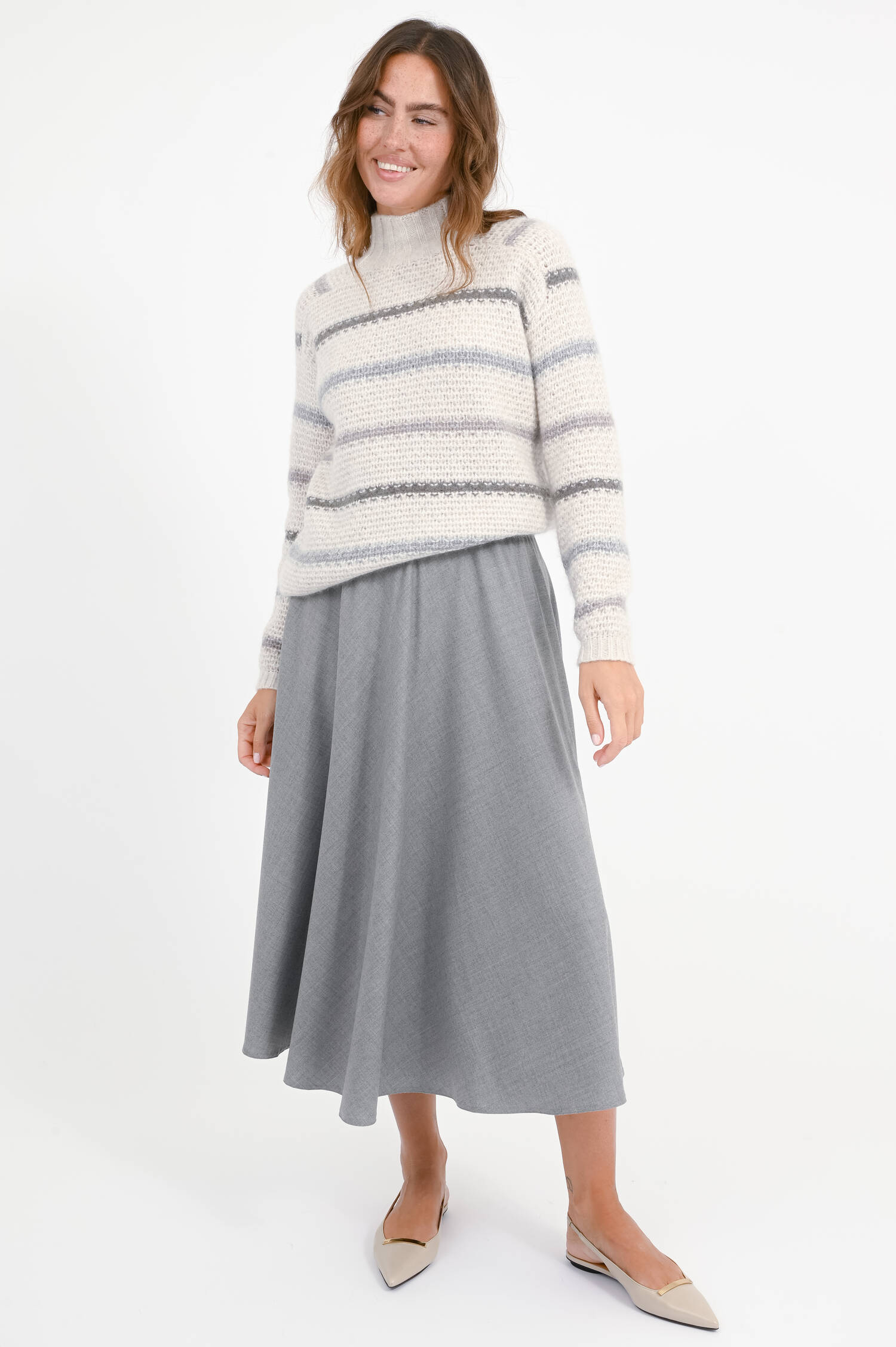 Strickpullover mit Streifen in Mixed Grey/White