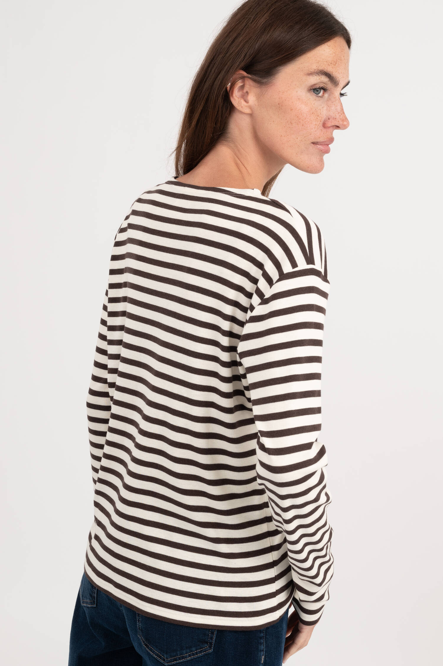 Langarm Shirt in Braun/Weiß gestreift