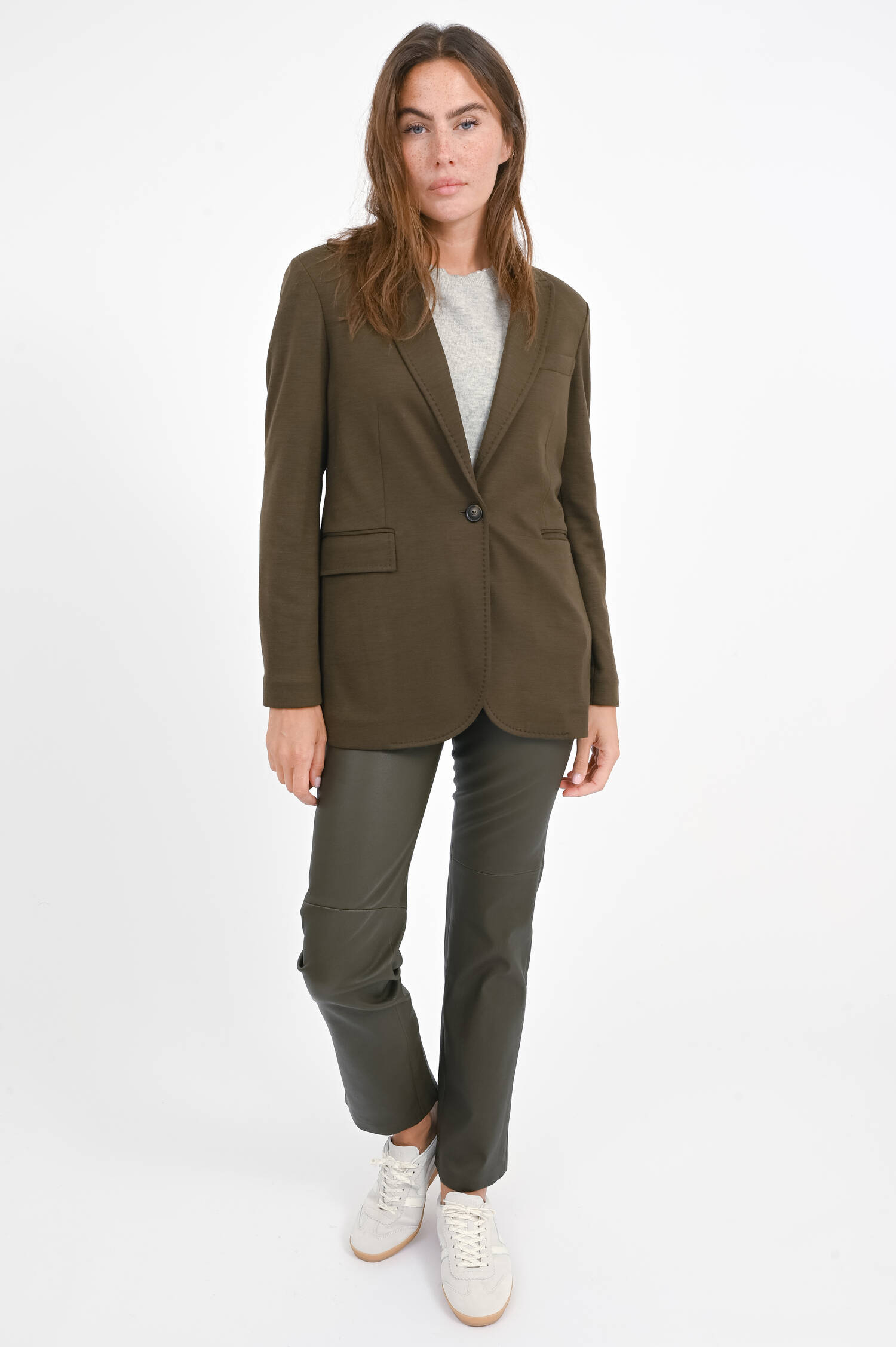 Einreihiger Woll-Cashmere-Blazer in Khaki Einreihiger Woll-Cashmere-Blazer in Khaki