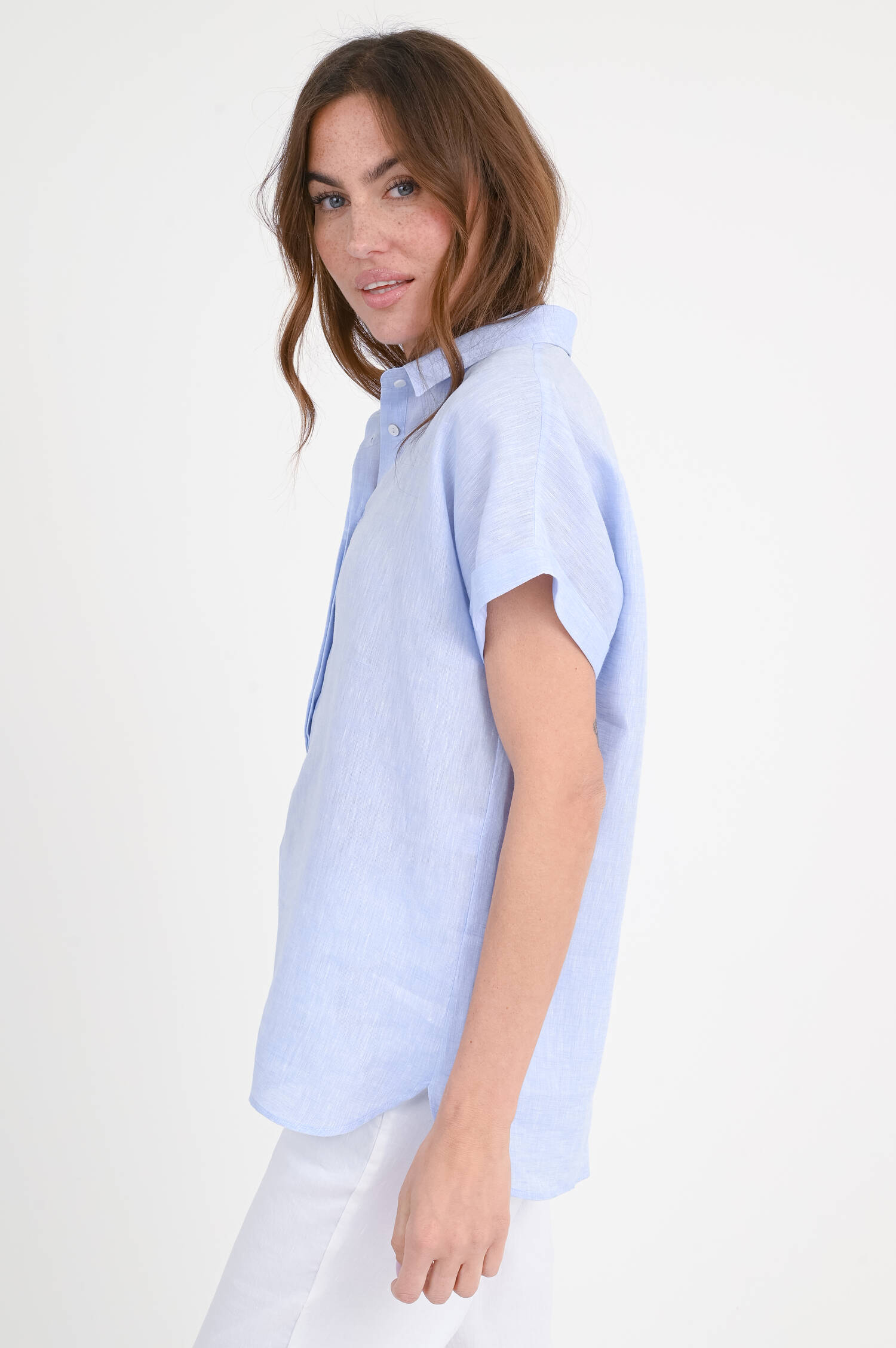 Bluse MENA aus Leinen in Hellblau