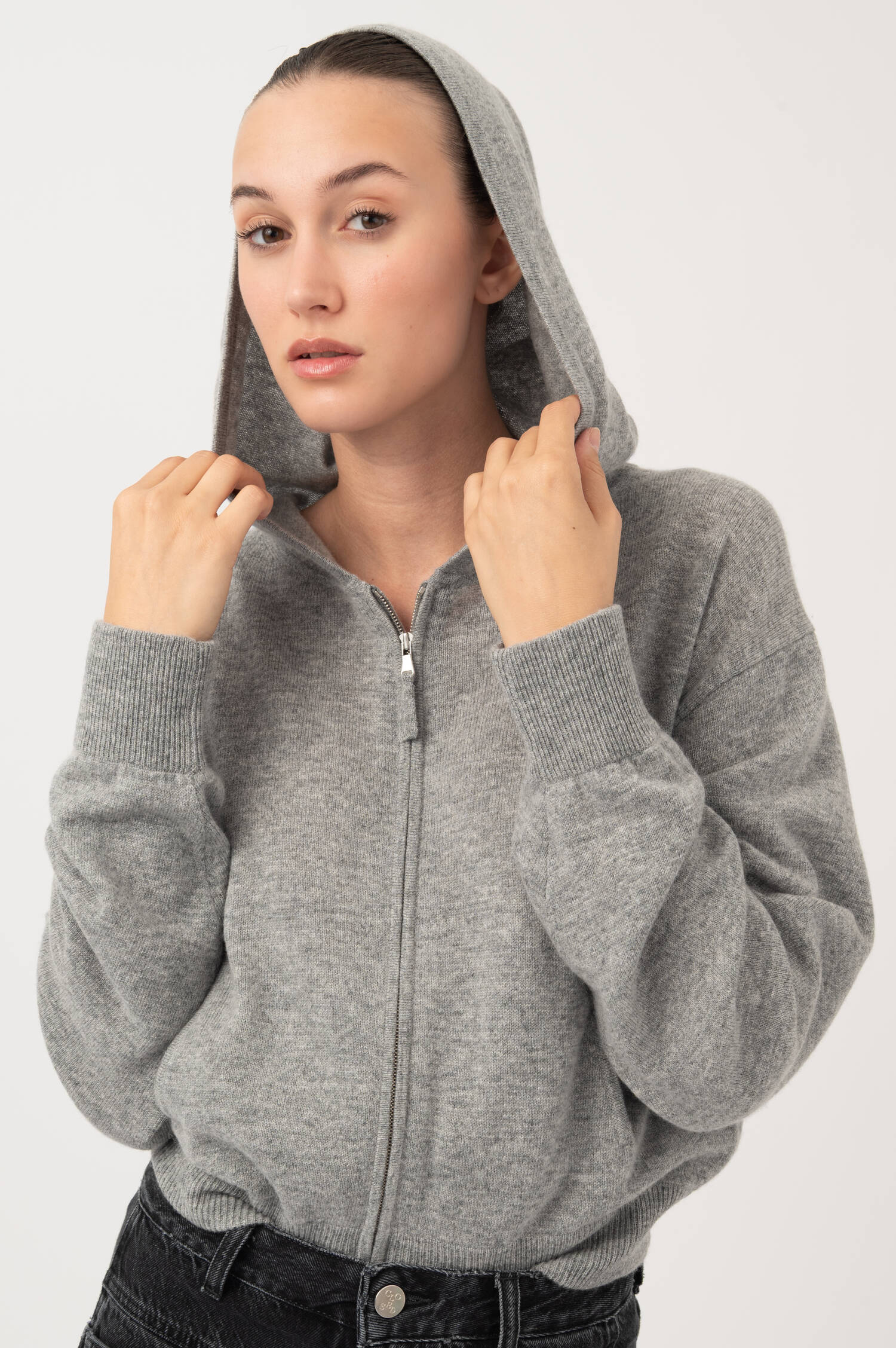 Woll-Cashmere Strickjacke in Grau meliert Woll-Cashmere Strickjacke in Grau meliert