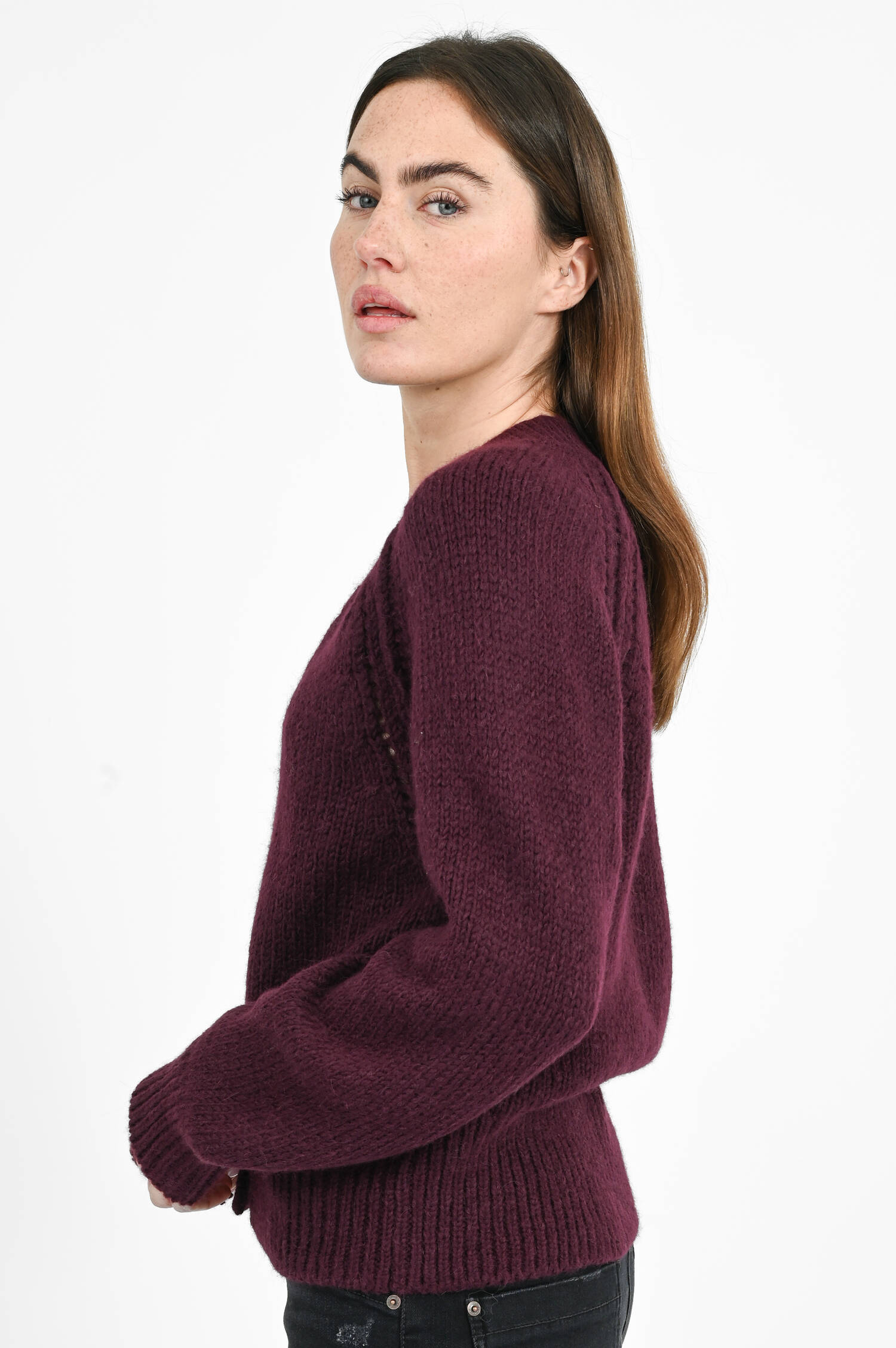 Grobstrick-Cardigan in Aubergine