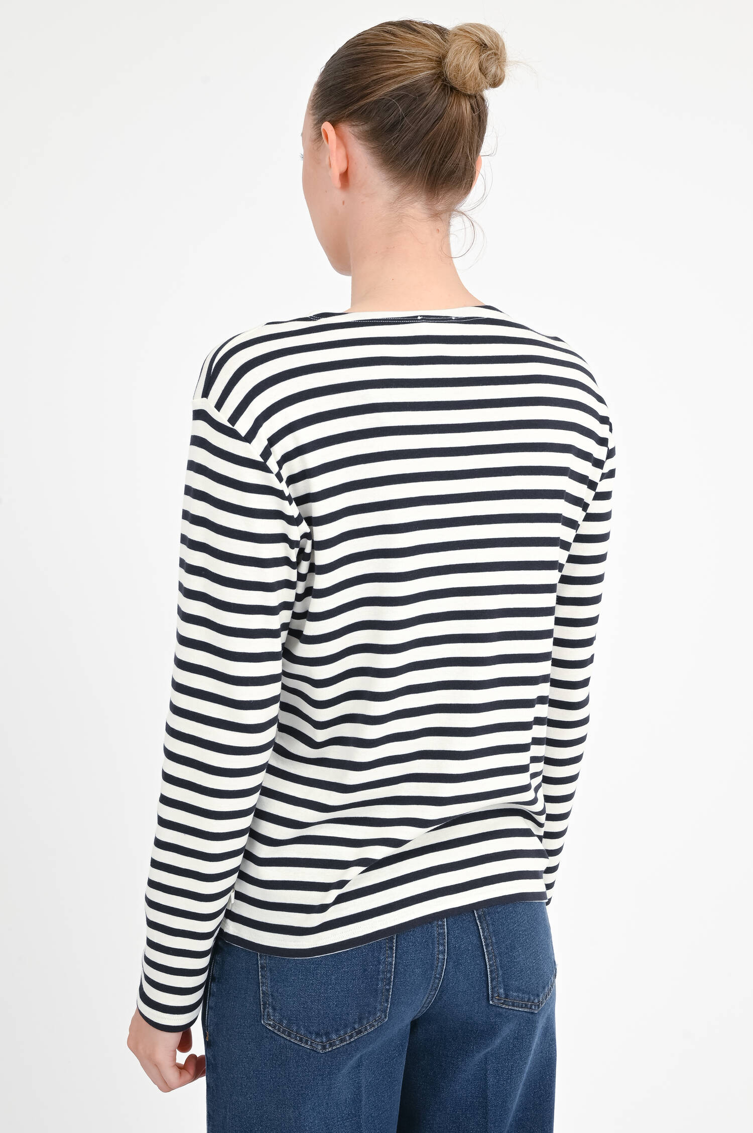 Gestreiftes Langarmshirt in Navy/Weiß