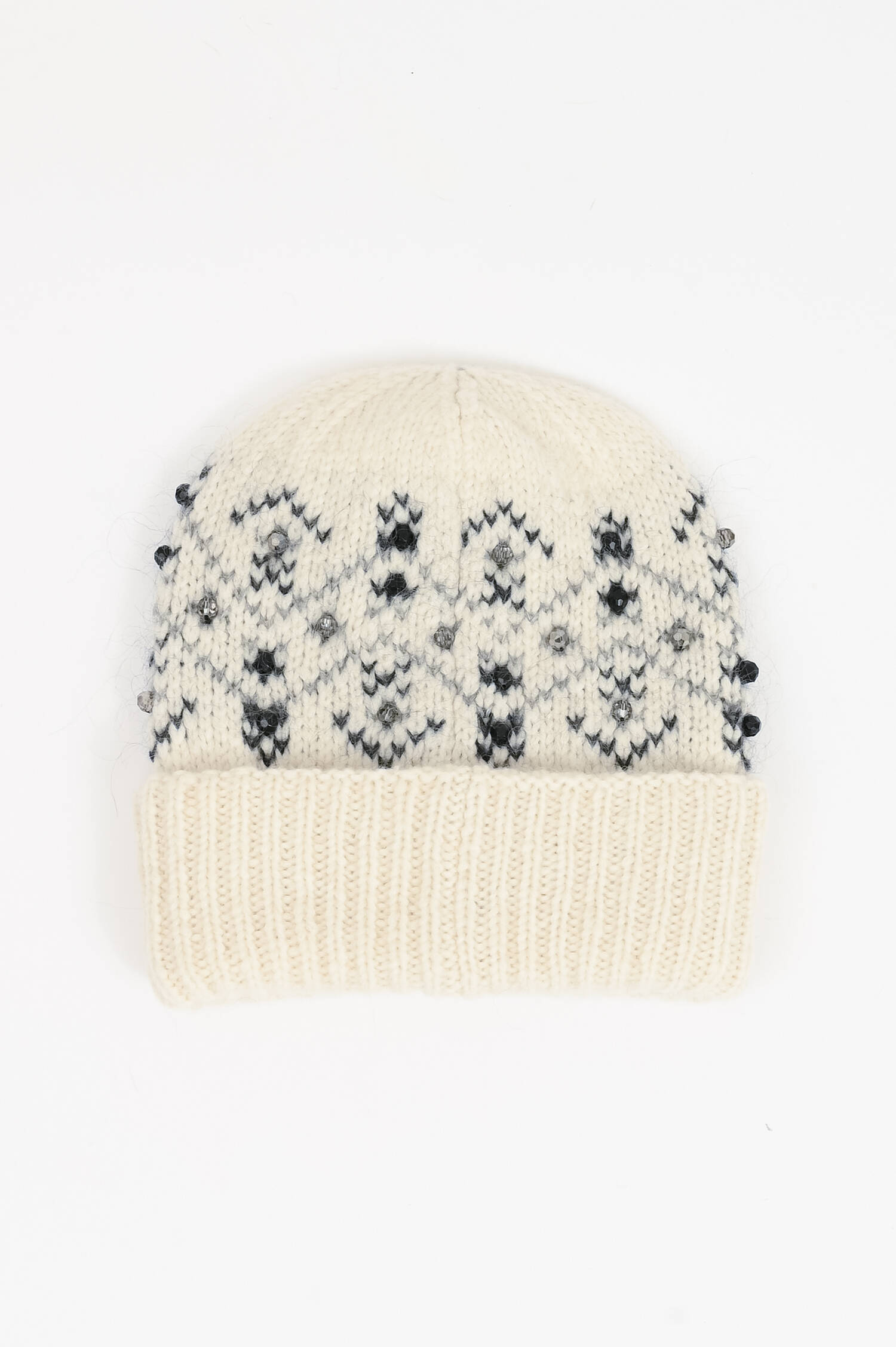 Mütze aus Alpaka-Mix mit Strasssteinen in Creme