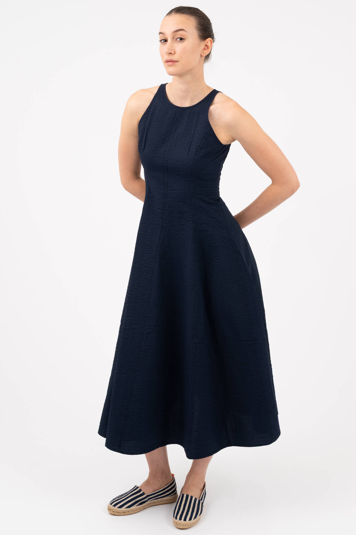 Seersucker Kleid in Navy
