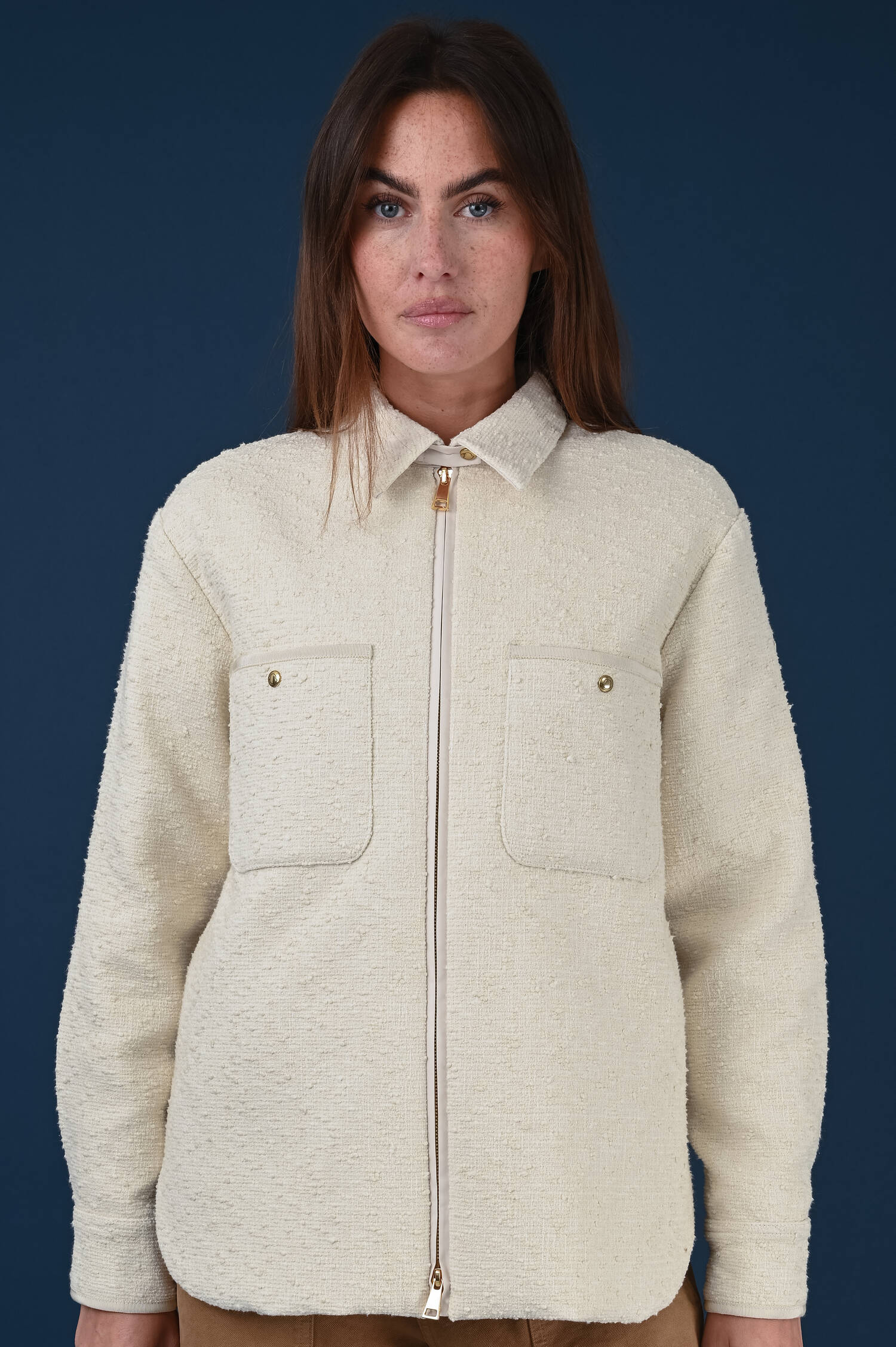 Hybrid Bouclé Daunensteppjacke in Beige
