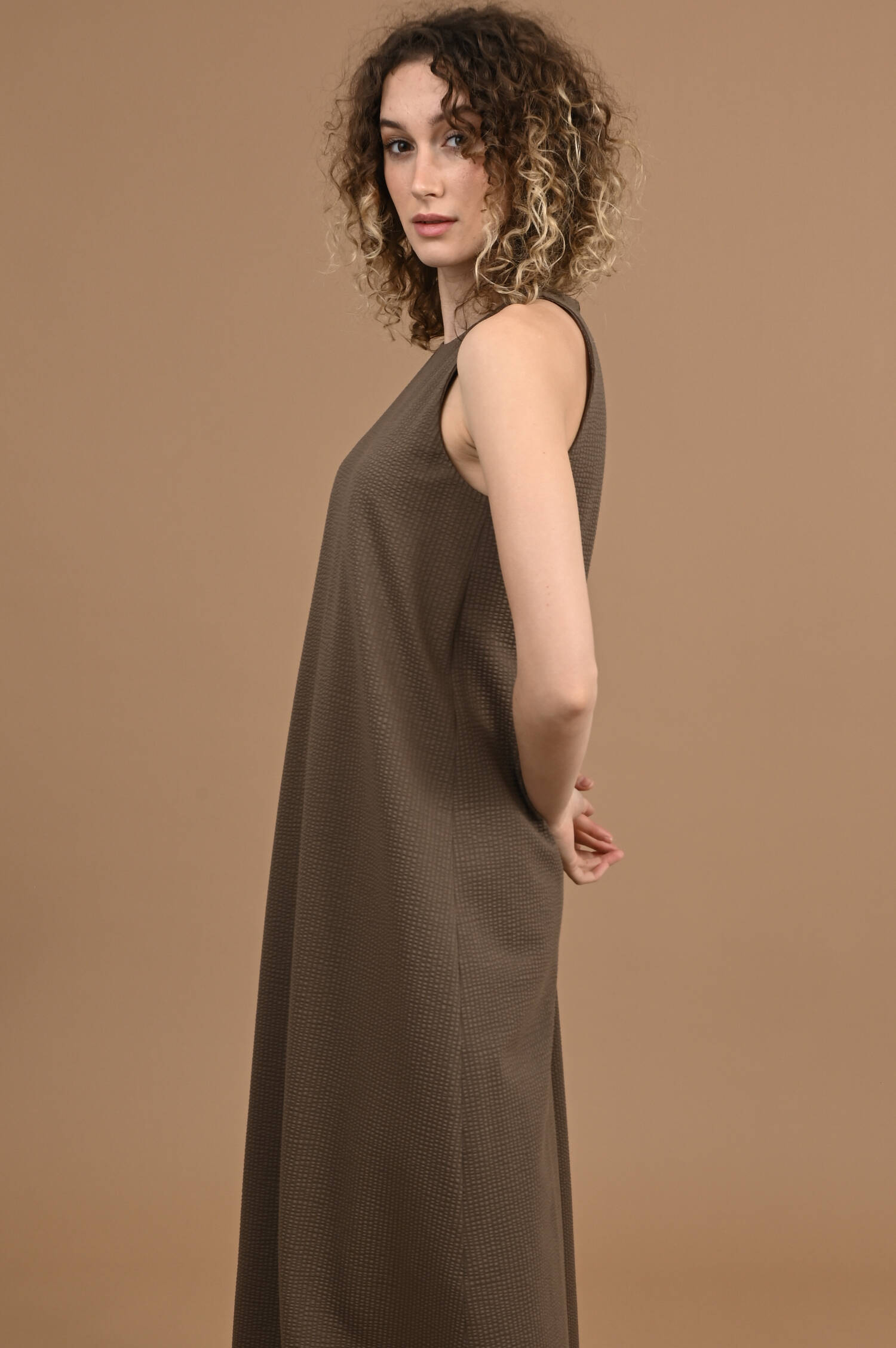 Waffelstrick-Kleid in Molebraun