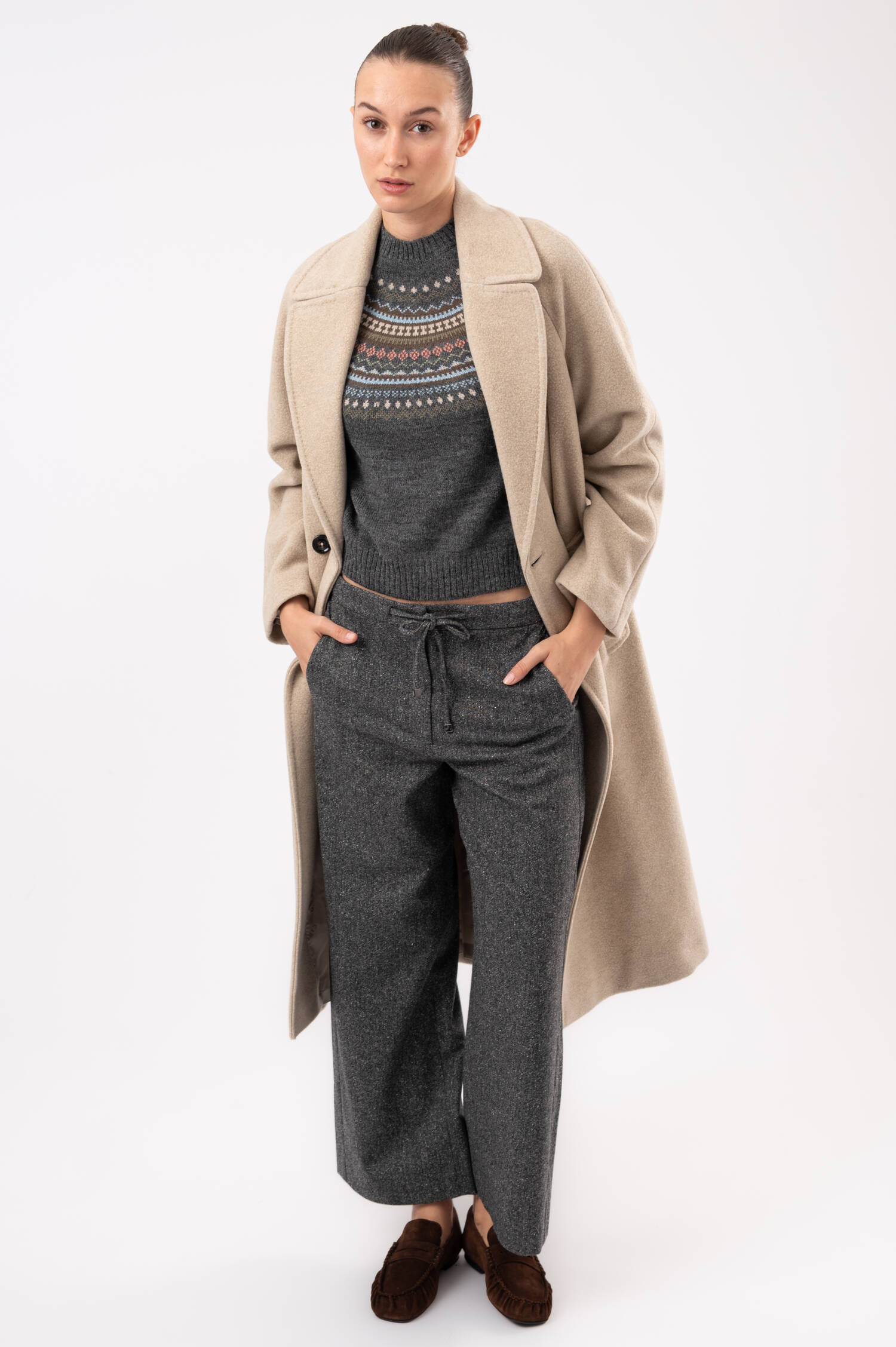 Woll-Cashmere-Mantel in Beige