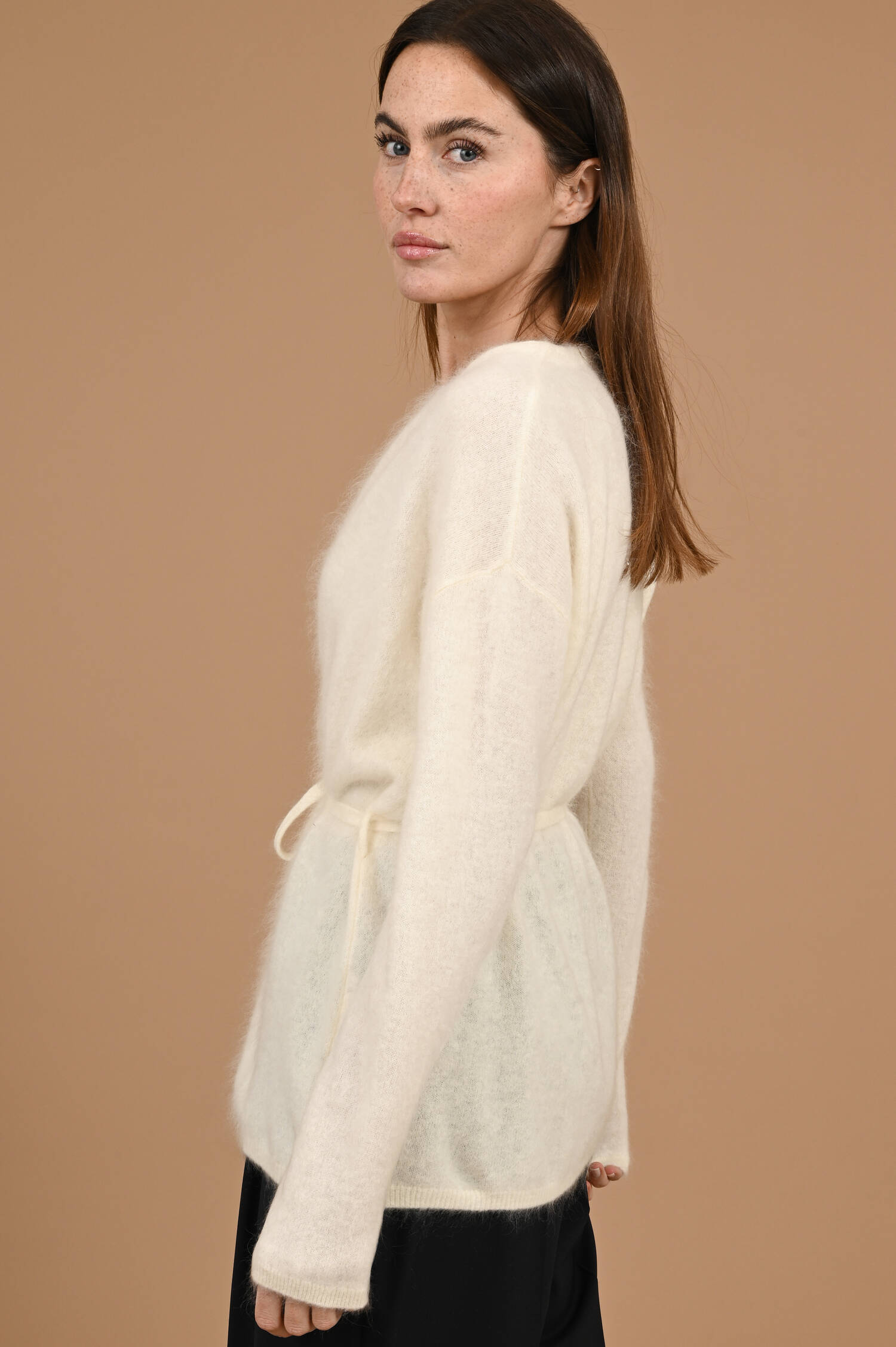 Wickel-Cardigan aus Cashmeremix in Mozzarella