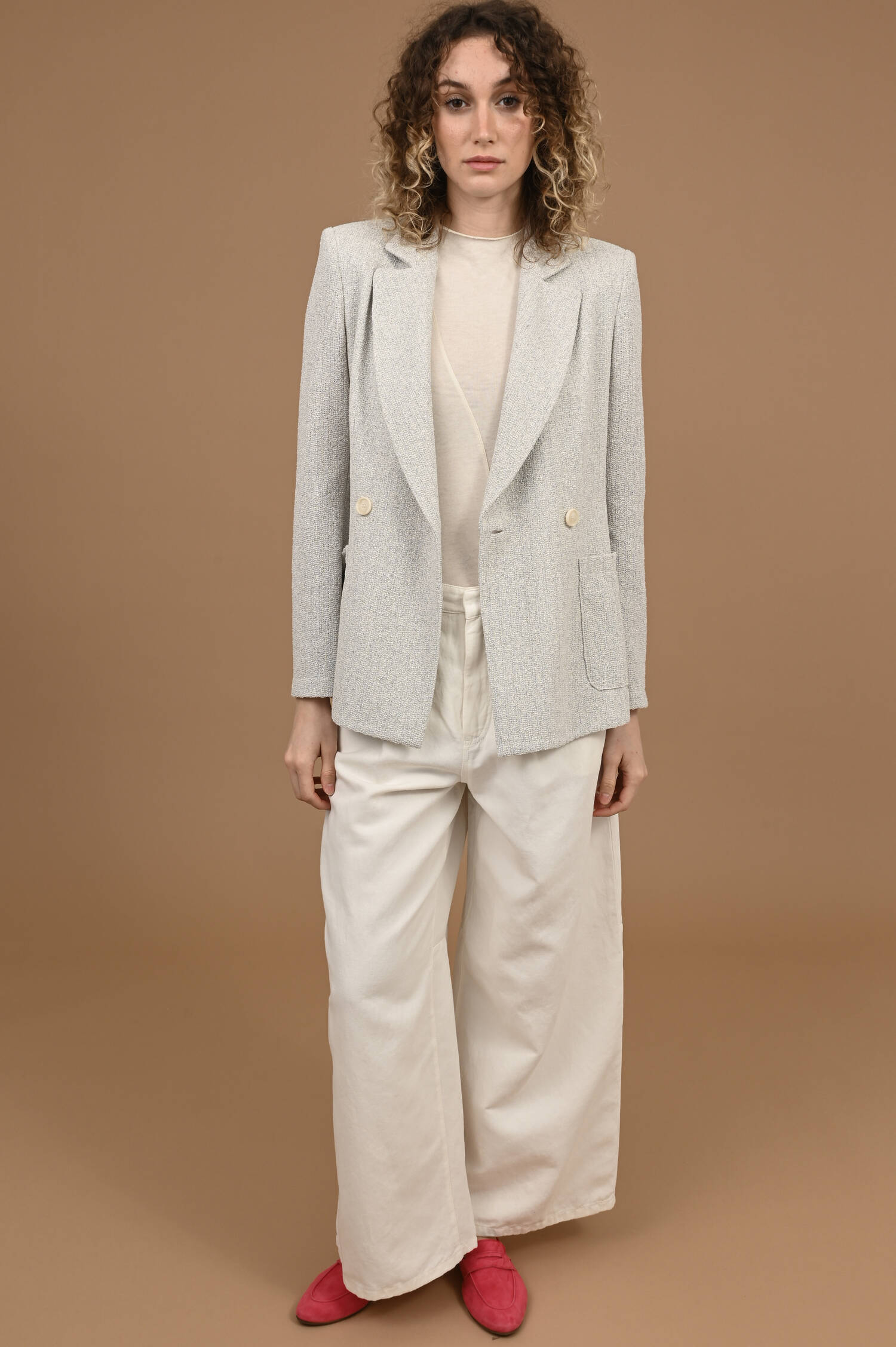 Frisé-Blazer mit Schulterpolstern in Ashgrau