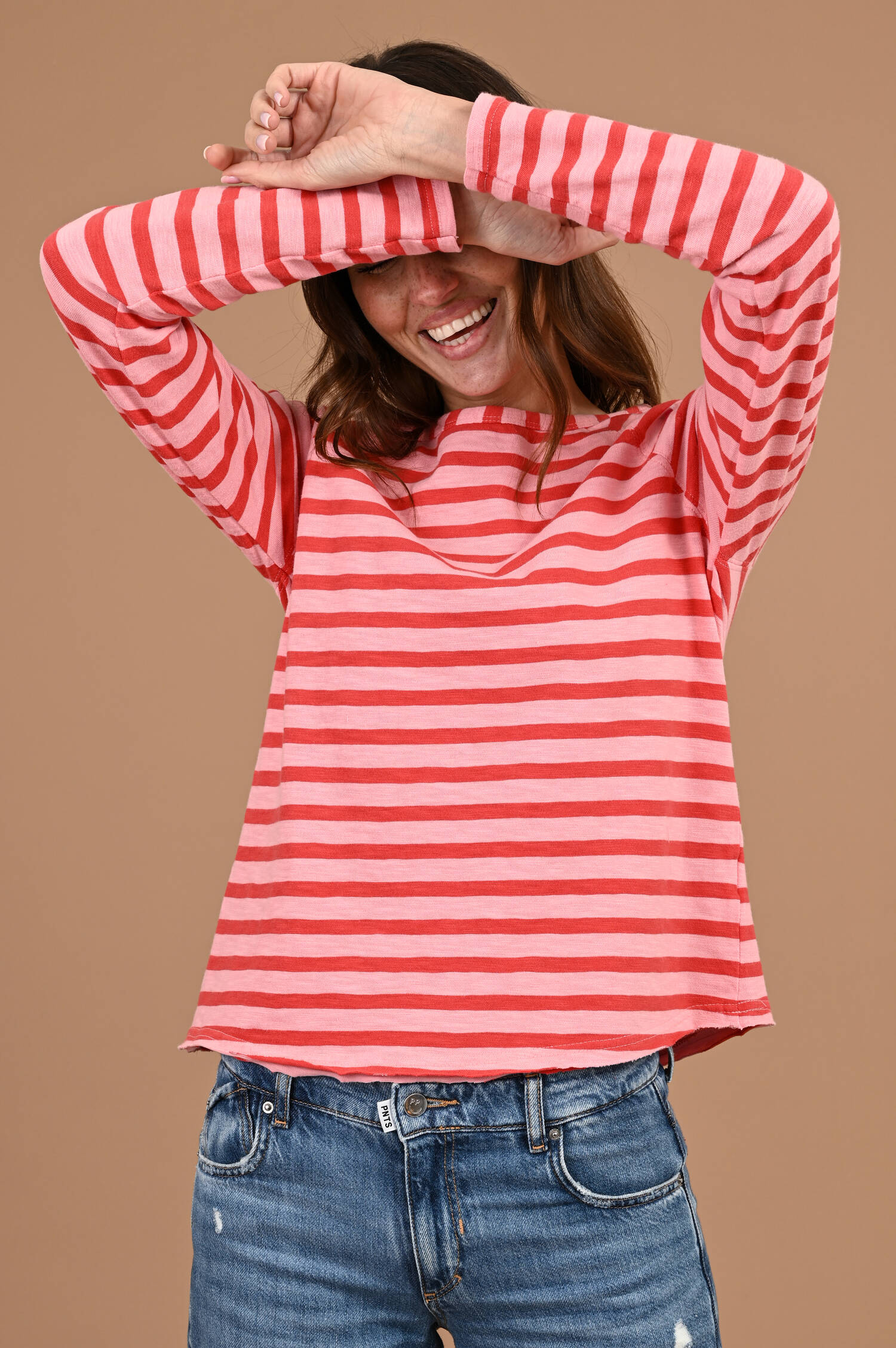 Raglan Ringelshirt in Flamingo/Cherry