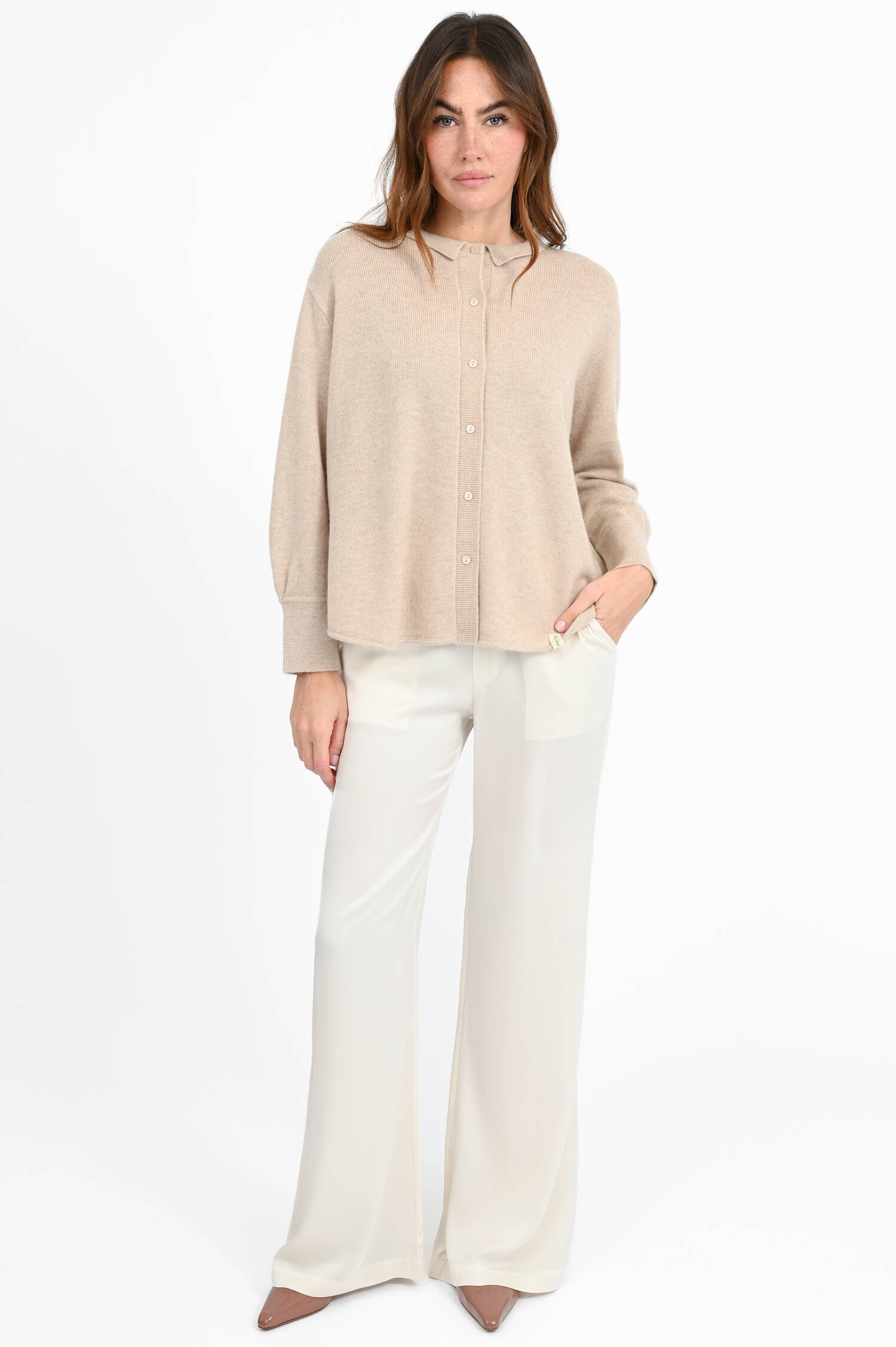 Langarm Cardigan aus Cashmere-Mix in Sand