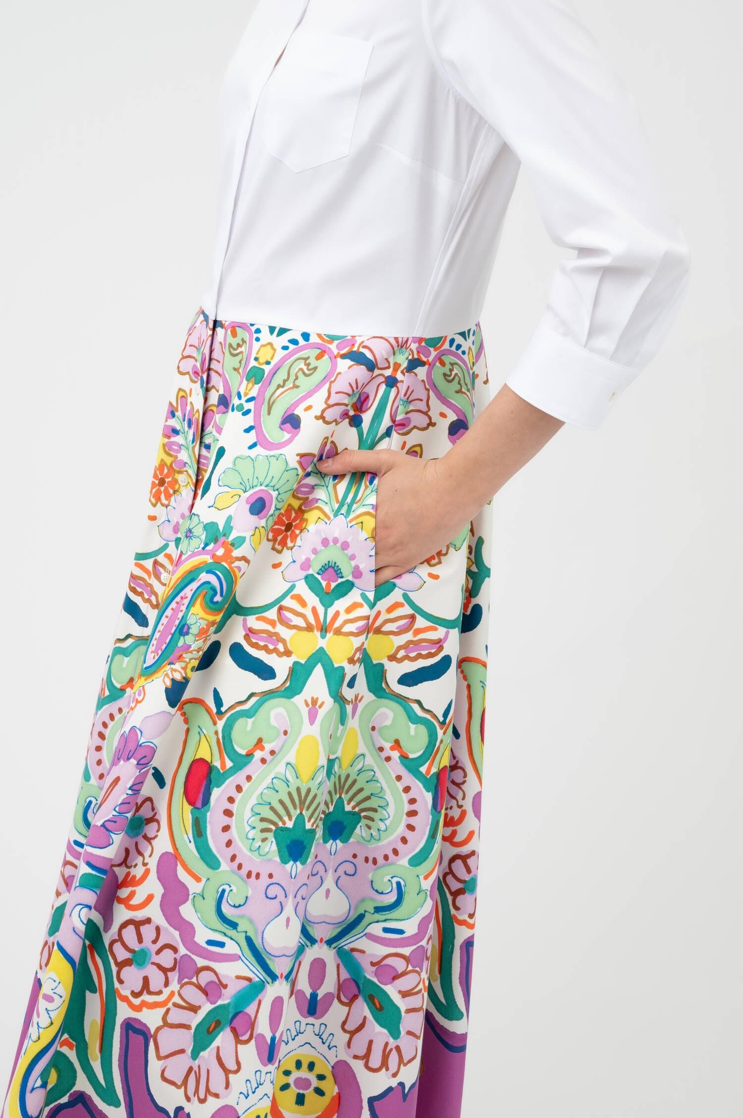 Hemdblusenkleid NYDIA in Weiß/Multicolor