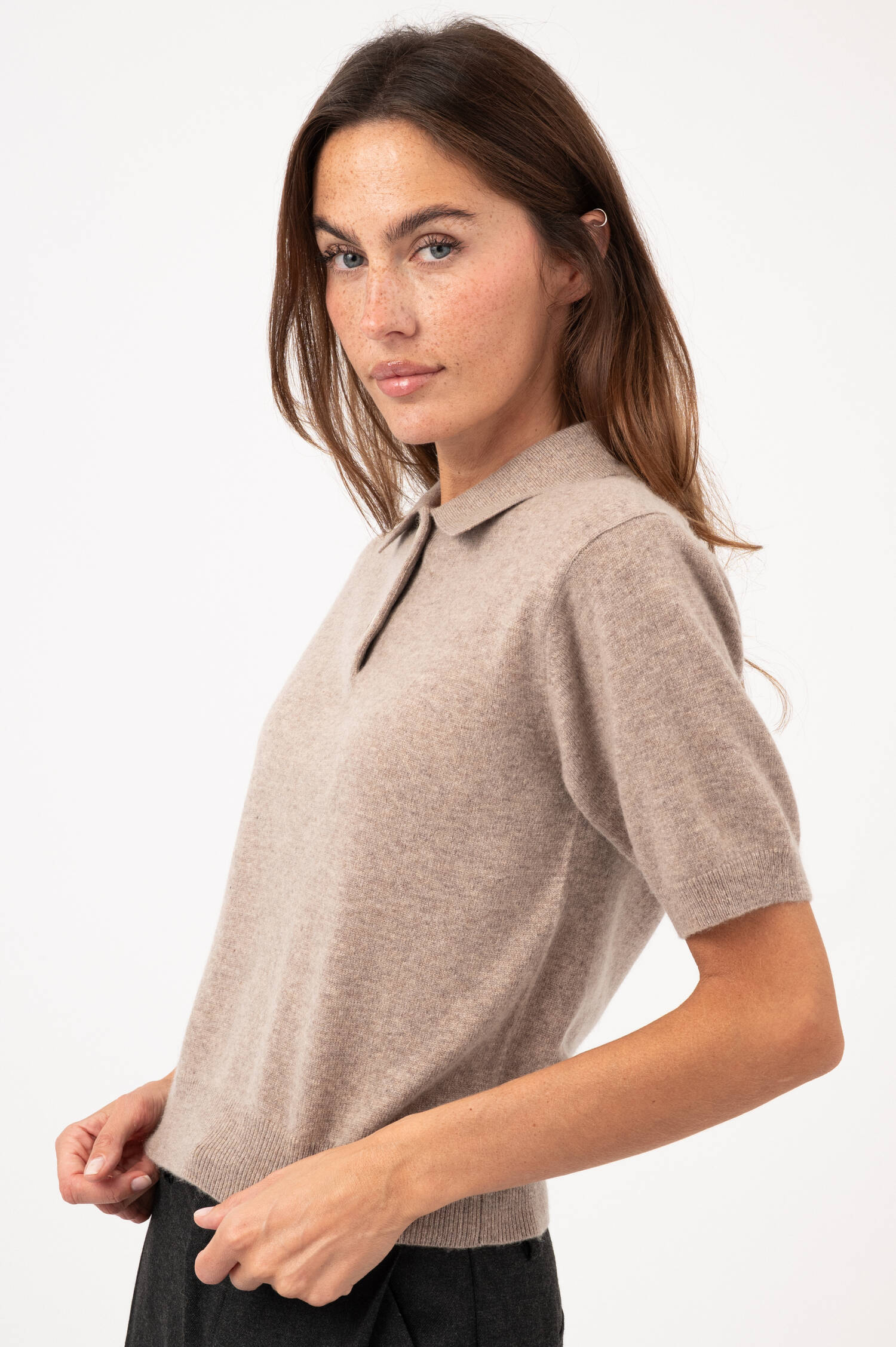 Cashmere-Polo-Pullover in Beige