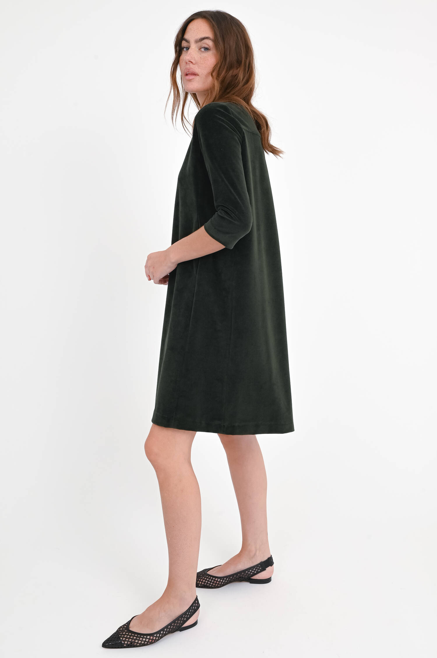 Samt-Kleid mit 3/4 Arm in Dark Forest