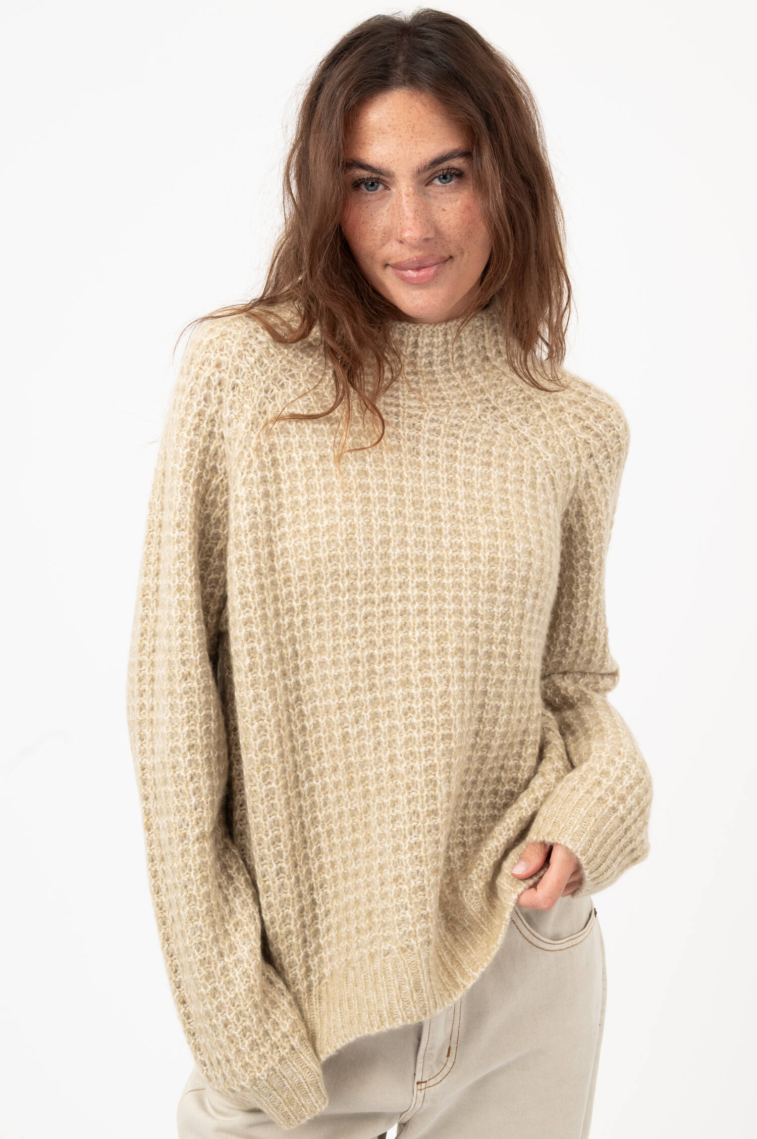 Netzstrick-Pullover in Beige Netzstrick-Pullover in Beige