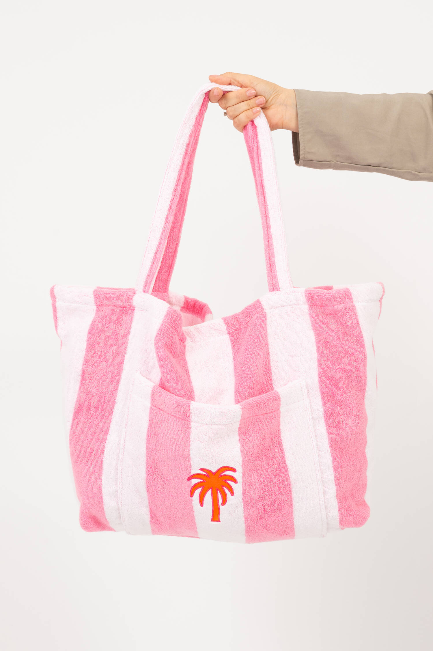Frottee Strandtasche in Rosa/Weiß