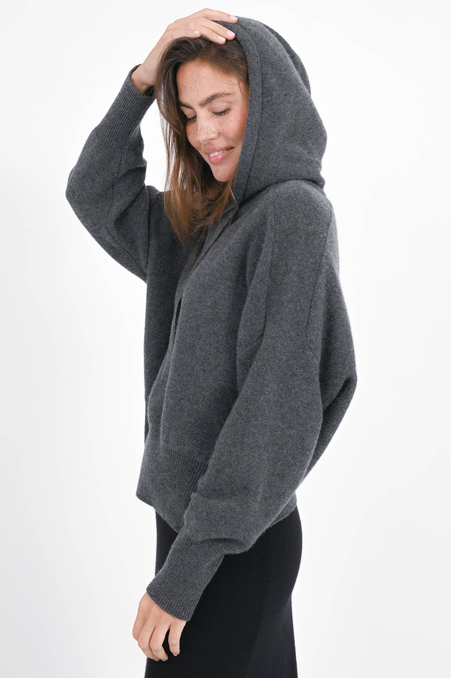 Cashmere-Hoodie in Dunkelgrau