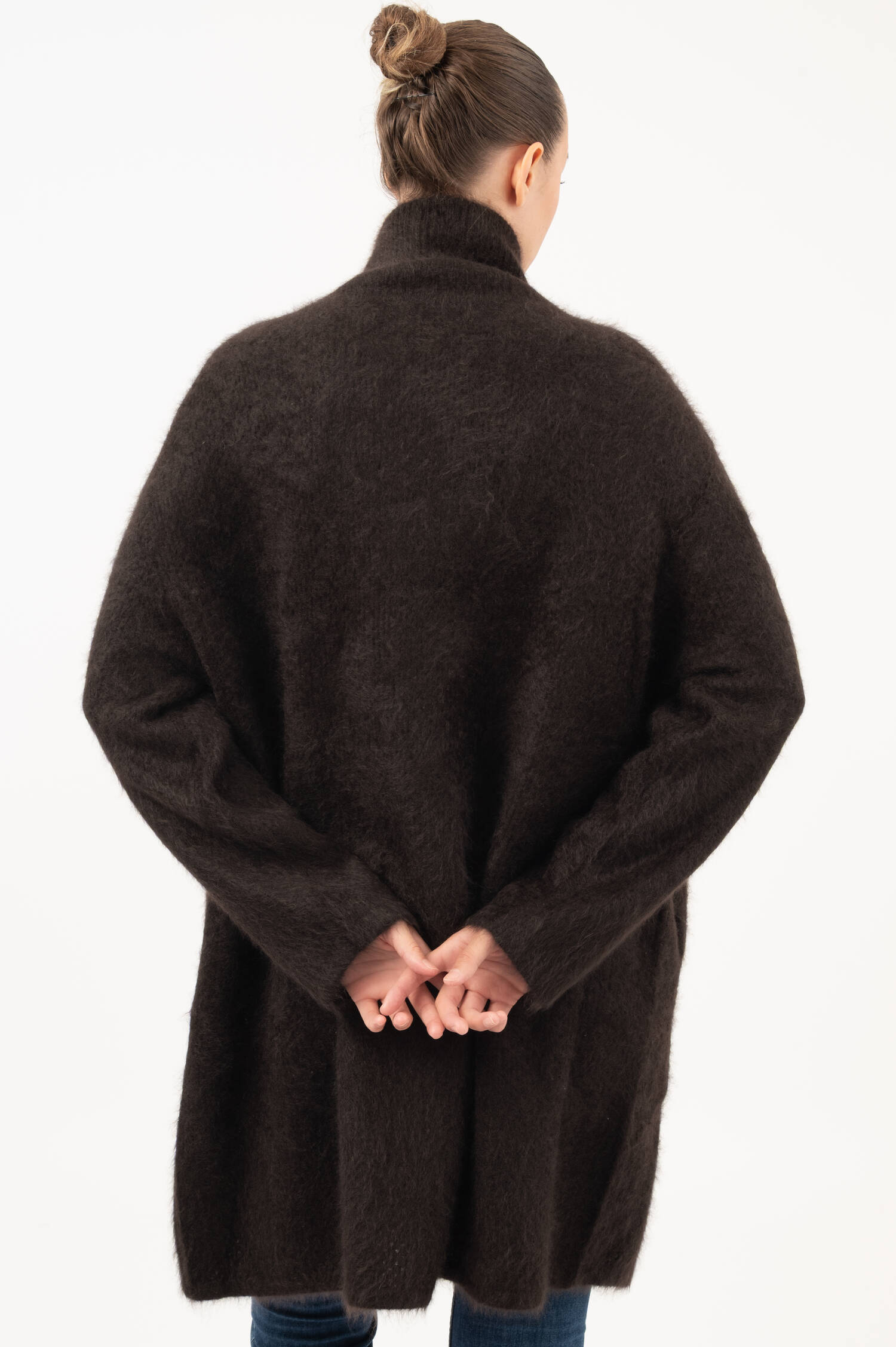 Cardigan mit Stehkragen in Braun