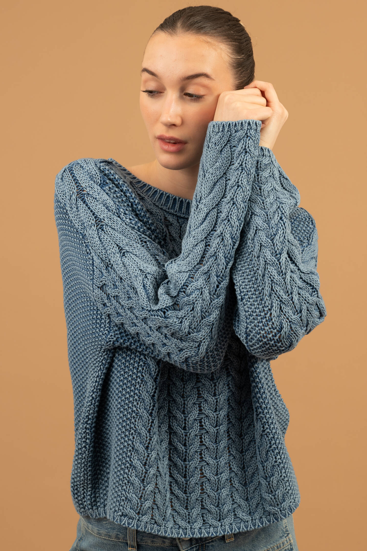 Grobstrick Pullover in Washed Blau Grobstrick Pullover in Washed Blau