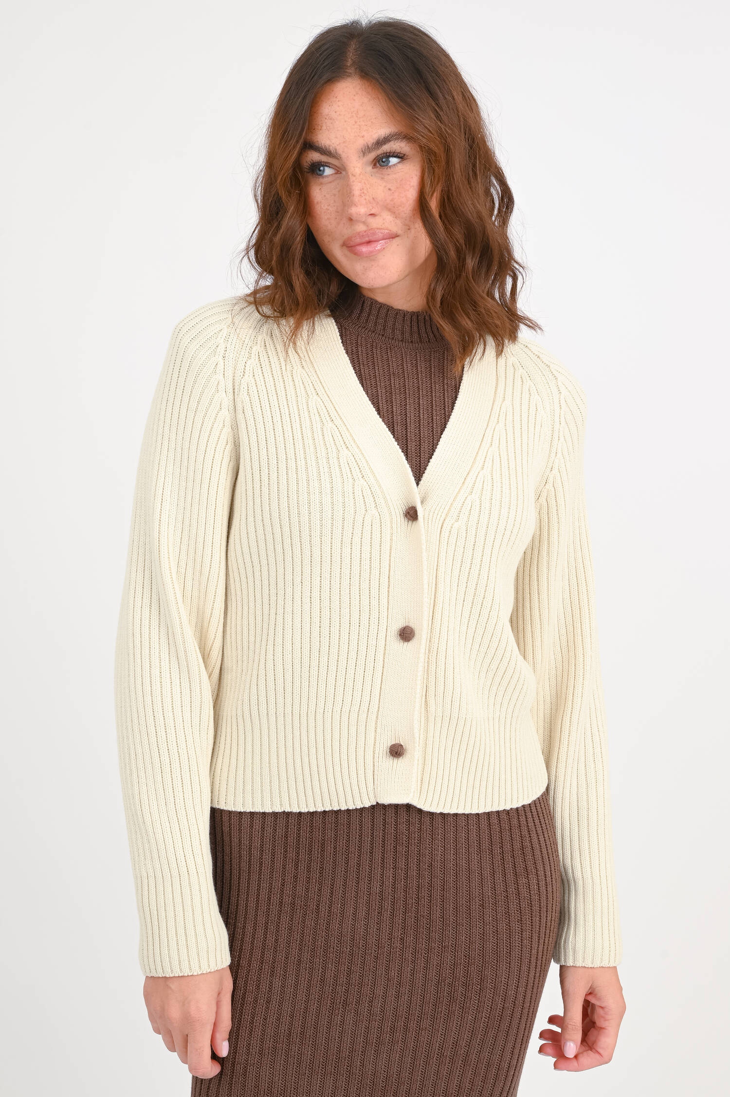 Rippstrickjacke MILLICENT in Creme
