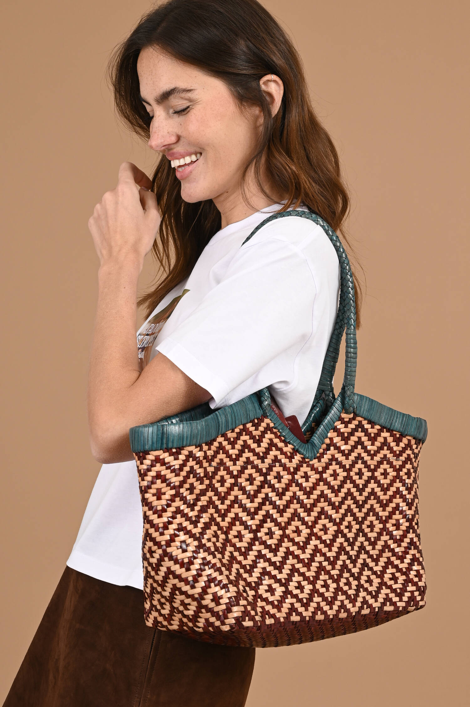 Leder Tote CRUDELIA FLOWER in Blau/Natur/Burgund Leder Tote CRUDELIA FLOWER in Blau/Natur/Burgund