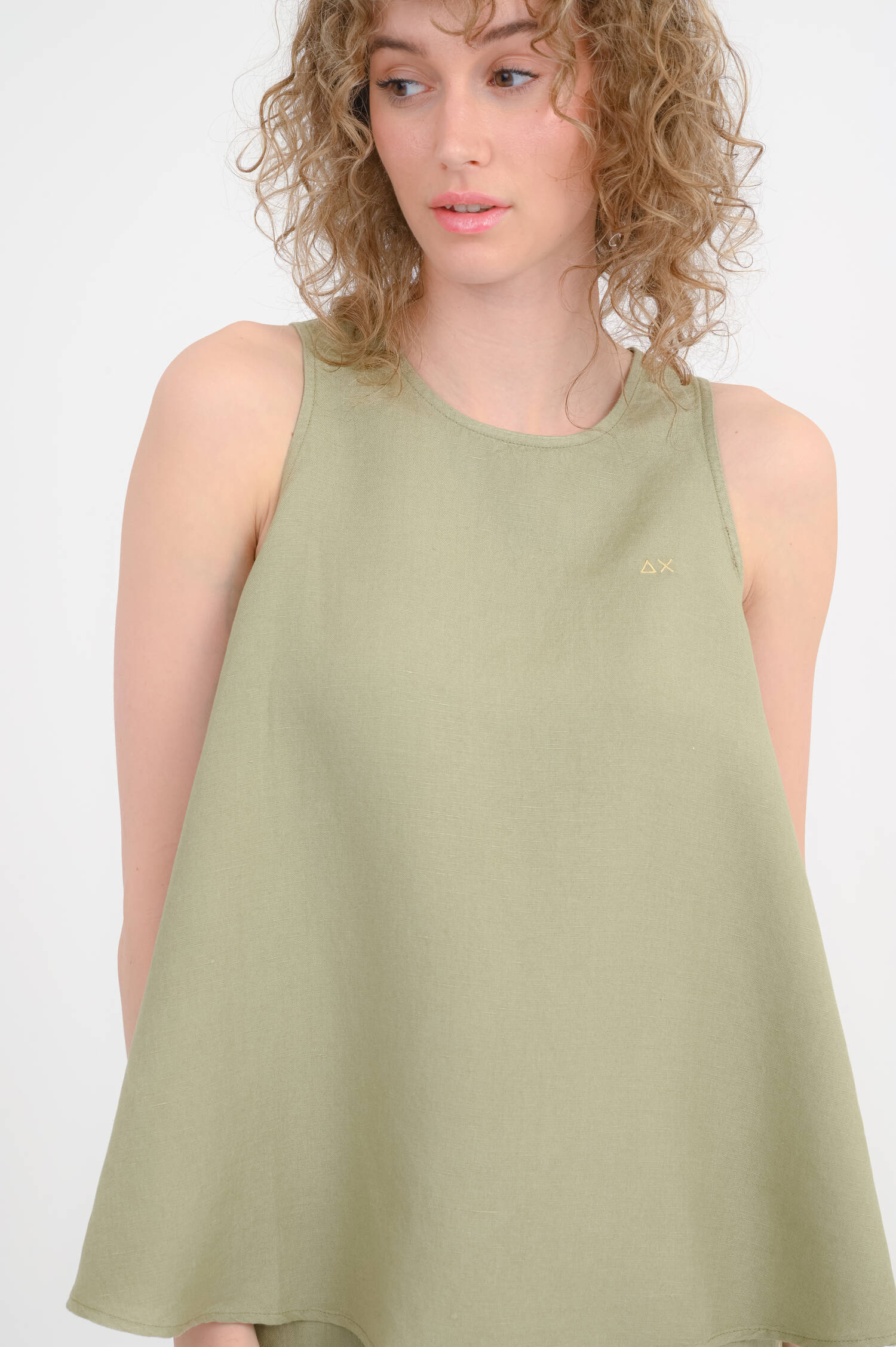 A-Linien-Top aus Leinen-Mix in Verde Salvia