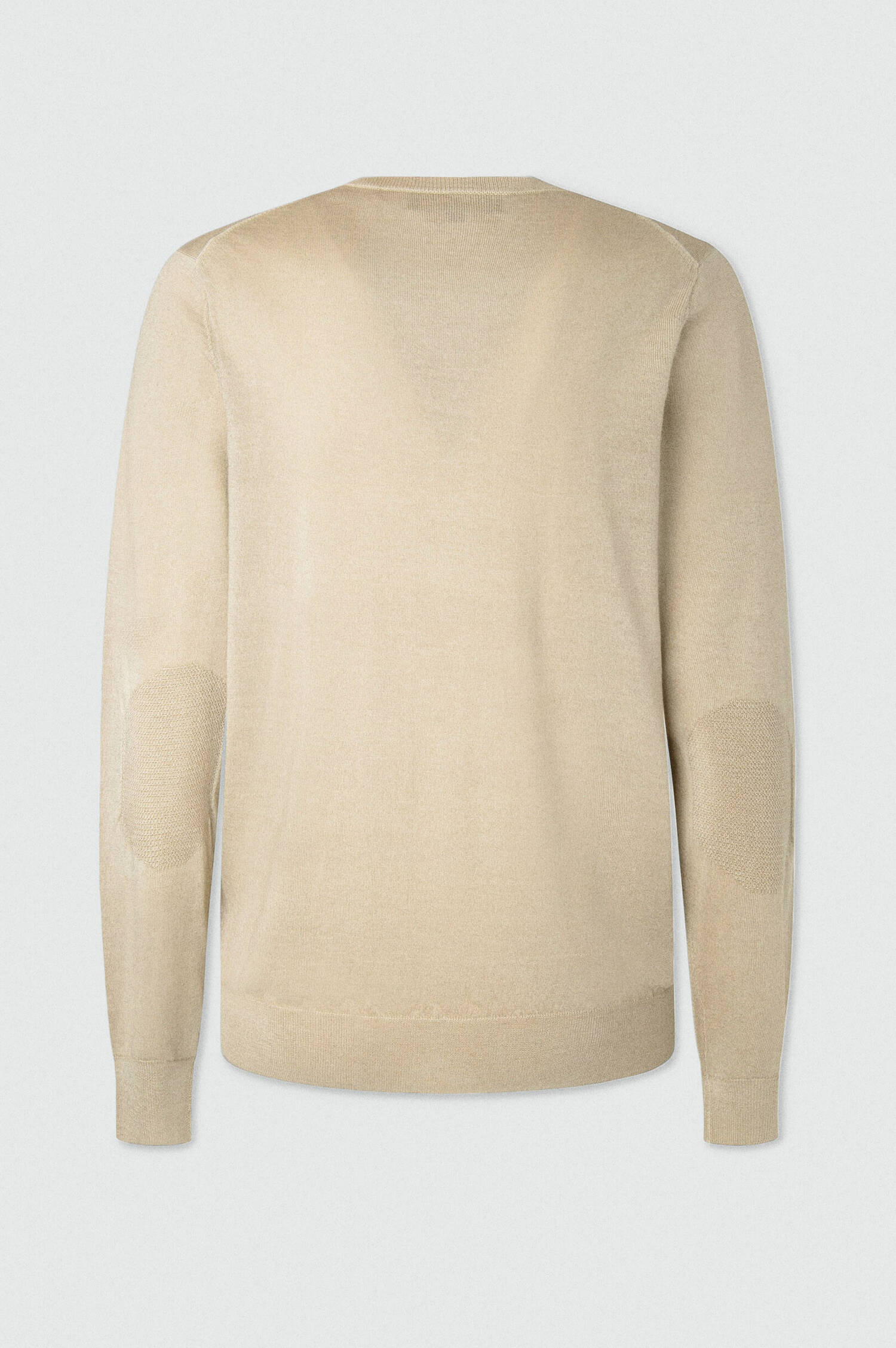 V-Pullover aus Merinowolle und Seide in Beige