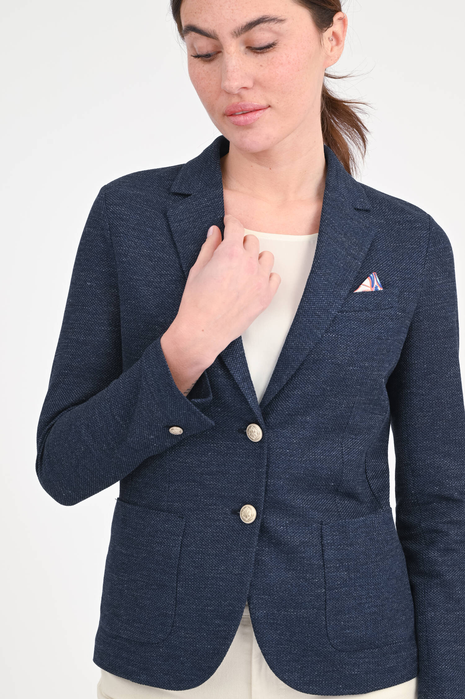 Einreihiger Leinen-Mix Blazer in Dunkelblau