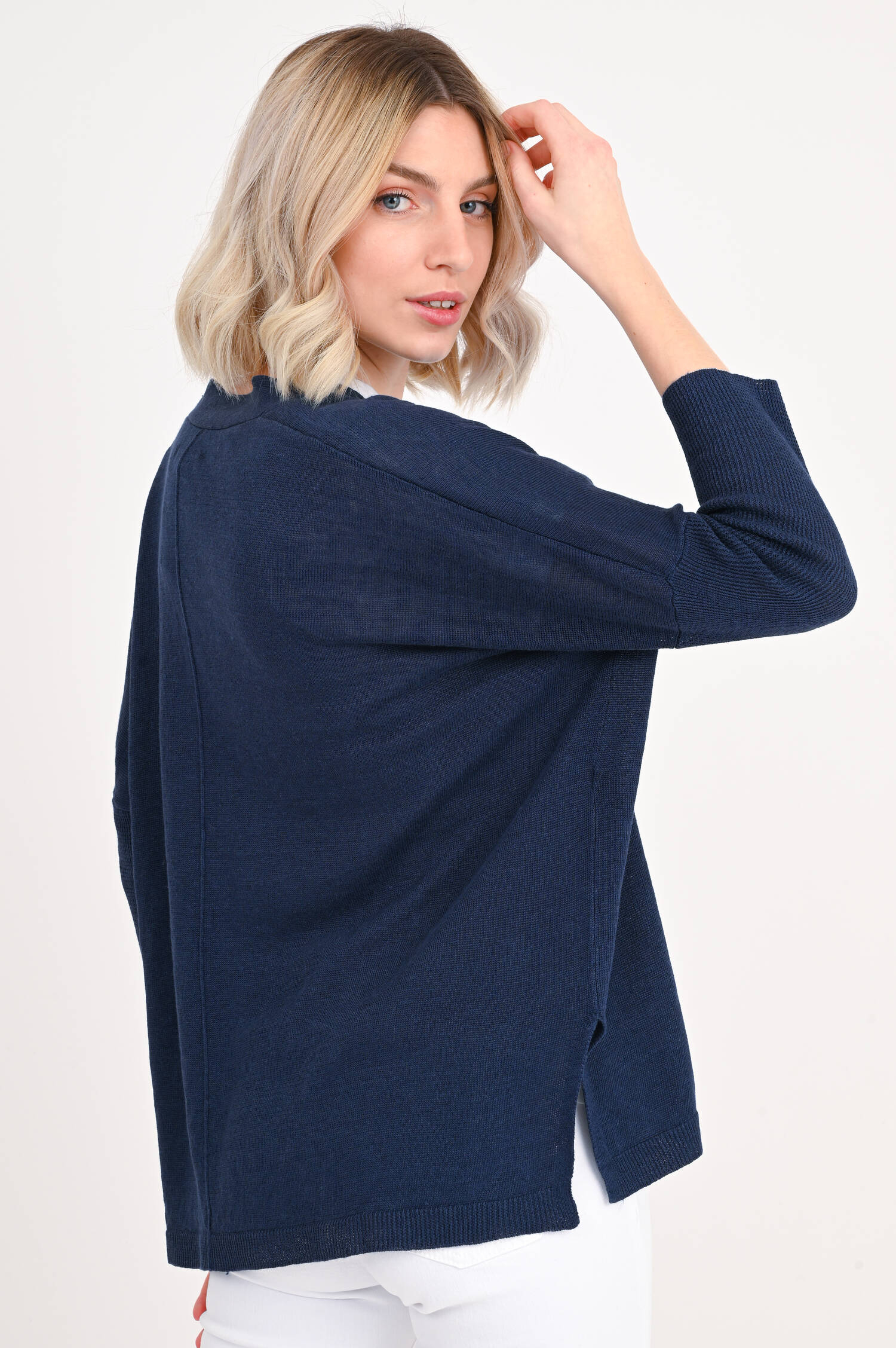 Strickweste aus Leinen in Dunkelblau